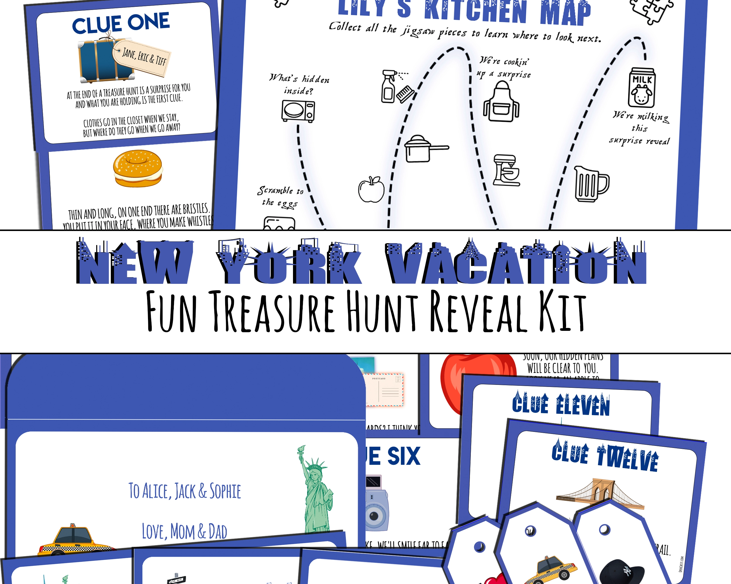 Surprise New York Trip Treasure Hunt - Vacation Reveal - custom printable - Open Chests