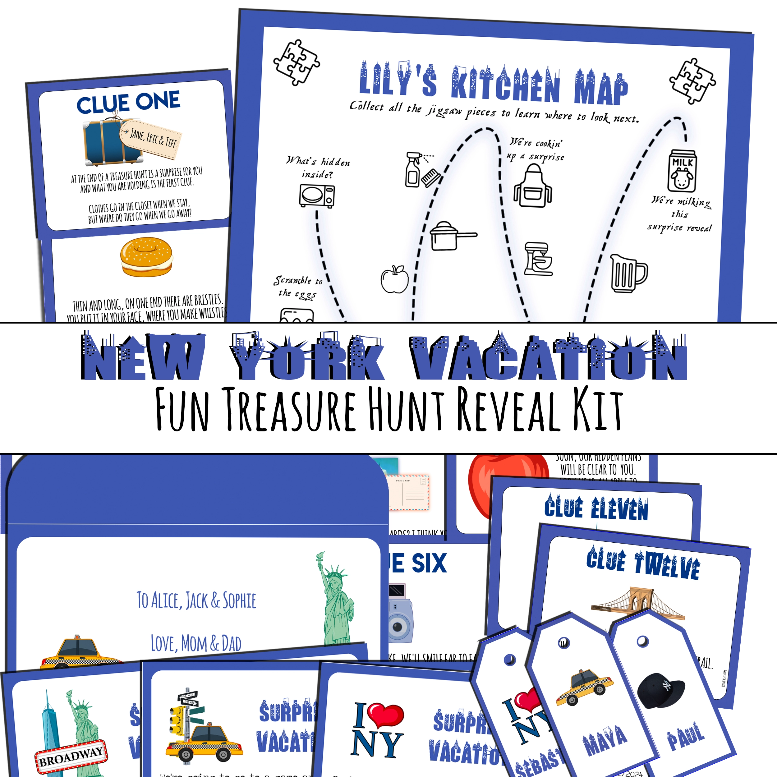 Surprise New York Trip Treasure Hunt - Vacation Reveal - custom printable - Open Chests
