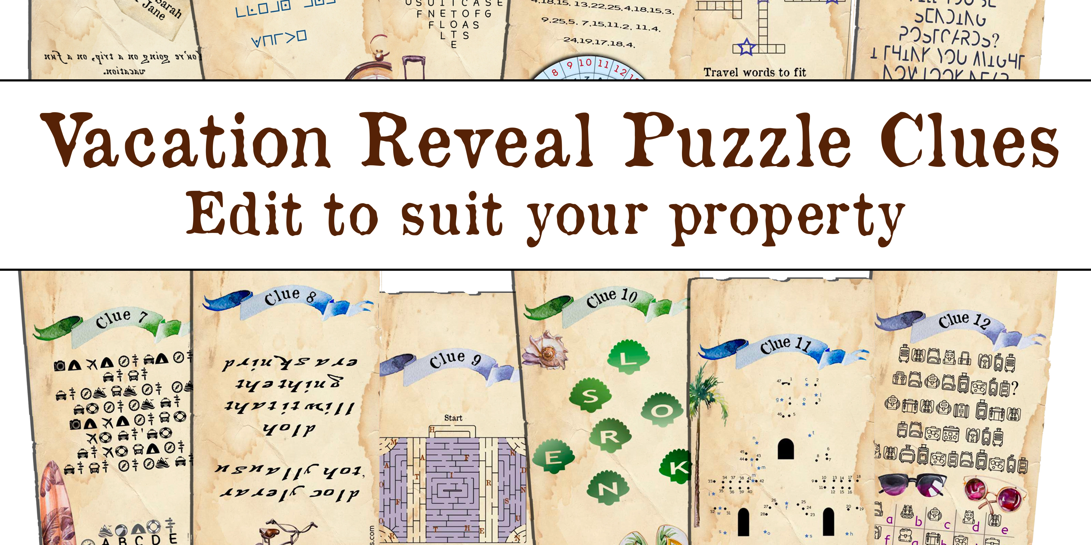 Surprise Beach Vacation Puzzle Clues | Editable Treasure Hunt - Open Chests