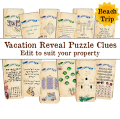 Surprise Beach Vacation Puzzle Clues | Editable Treasure Hunt - Open Chests