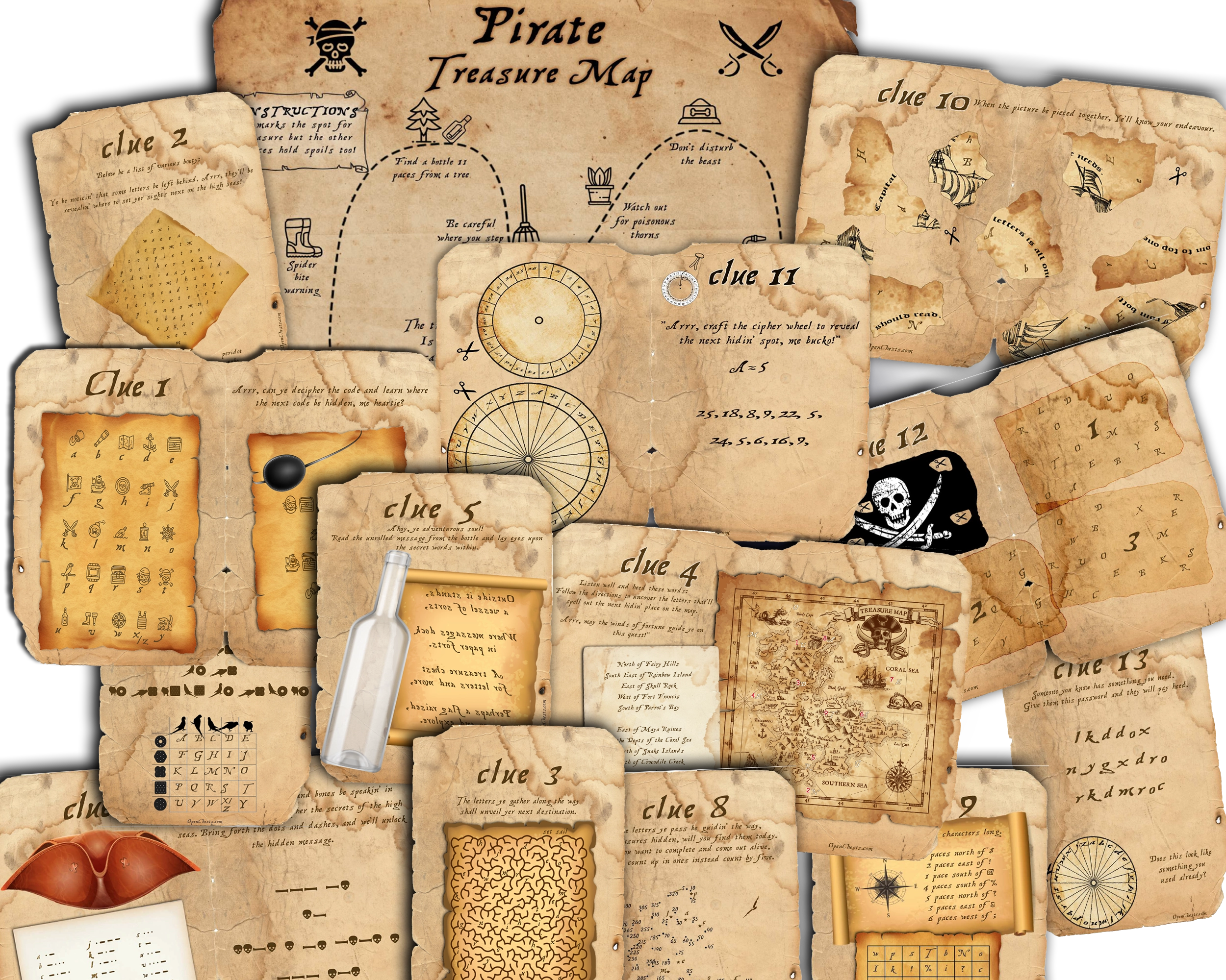 Pirate Treasure Hunt Clues for older Kids and Teens - Open Chests
