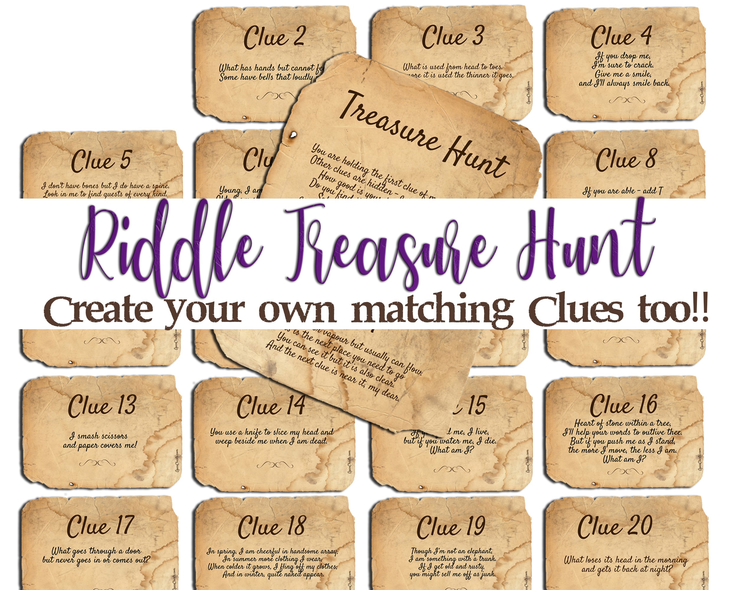 Riddle Treasure Hunt Clues - older kids, teens, adults - Open Chests