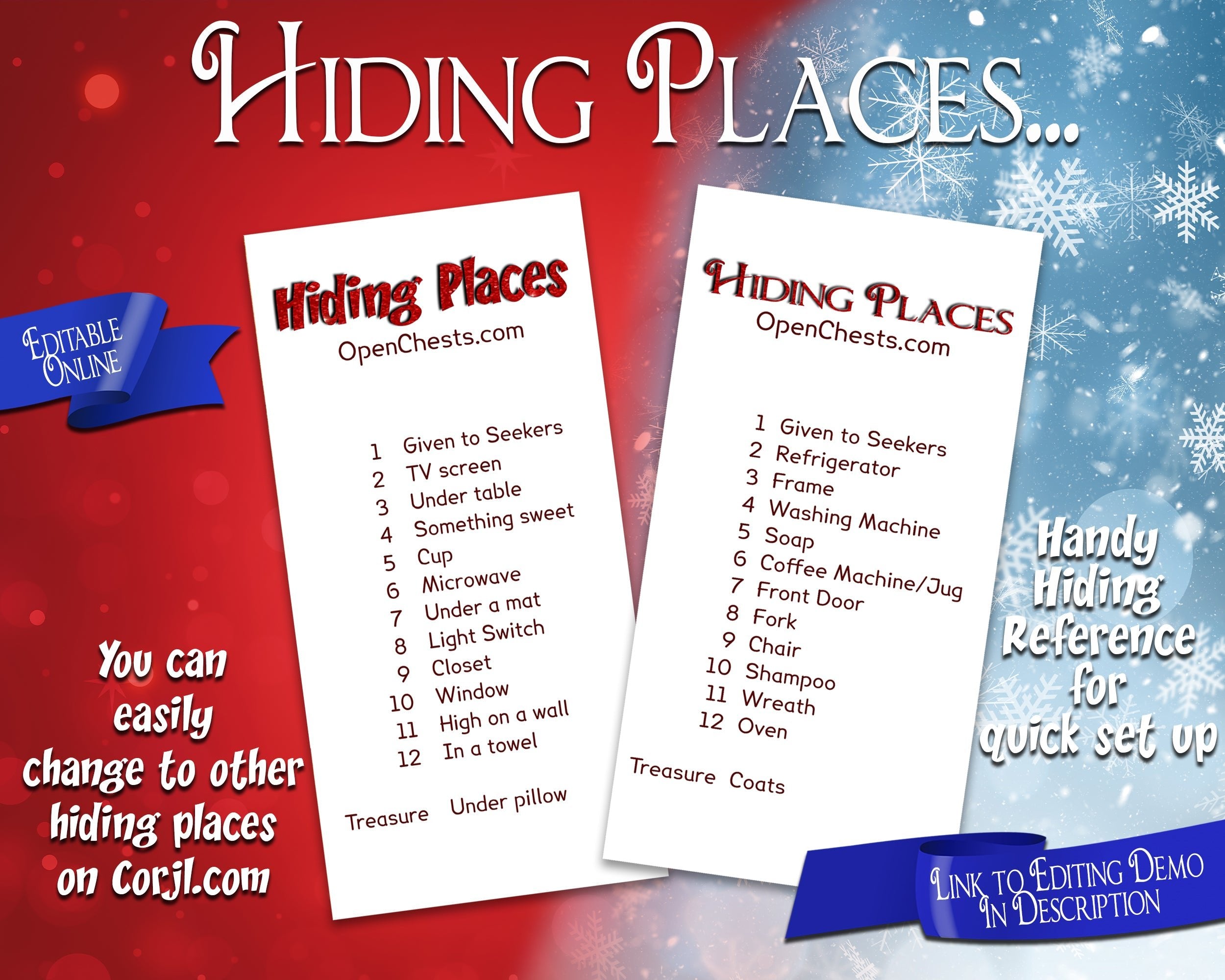 Christmas Treasure Hunt for teams | Editable Puzzle Clues - Open Chests
