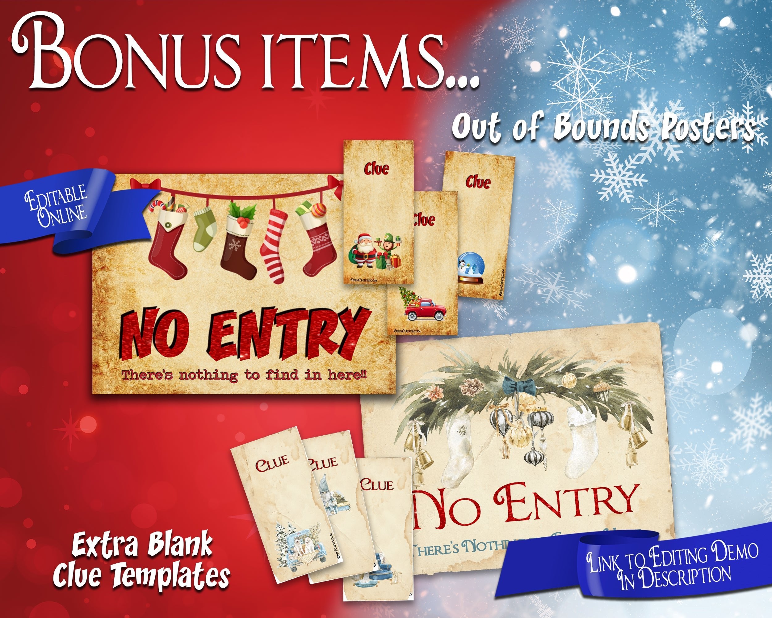 Christmas Treasure Hunt for teams | Editable Puzzle Clues - Open Chests
