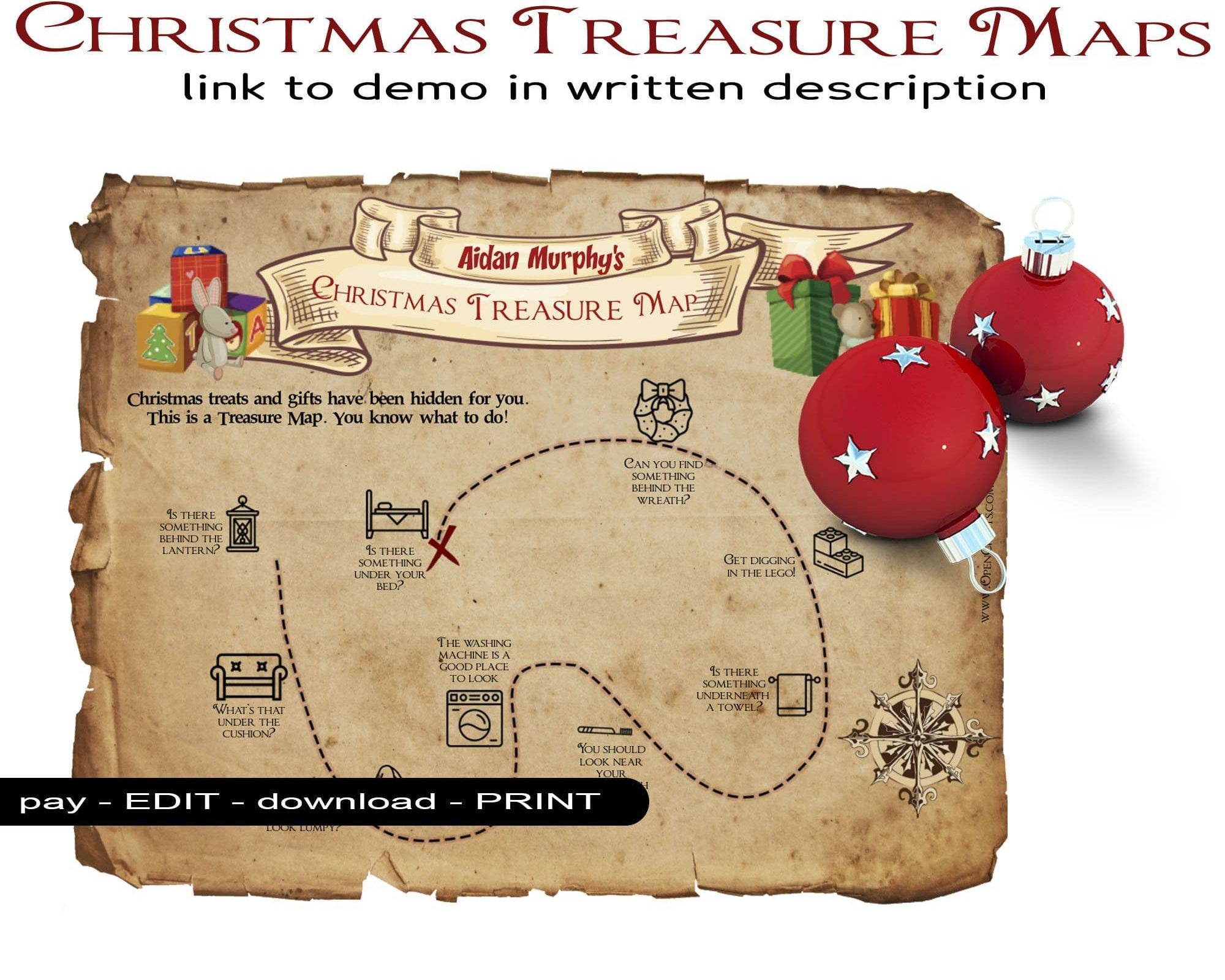 Christmas Treasure Hunt Map - Customisable - Indoor and Outdoor - Open Chests