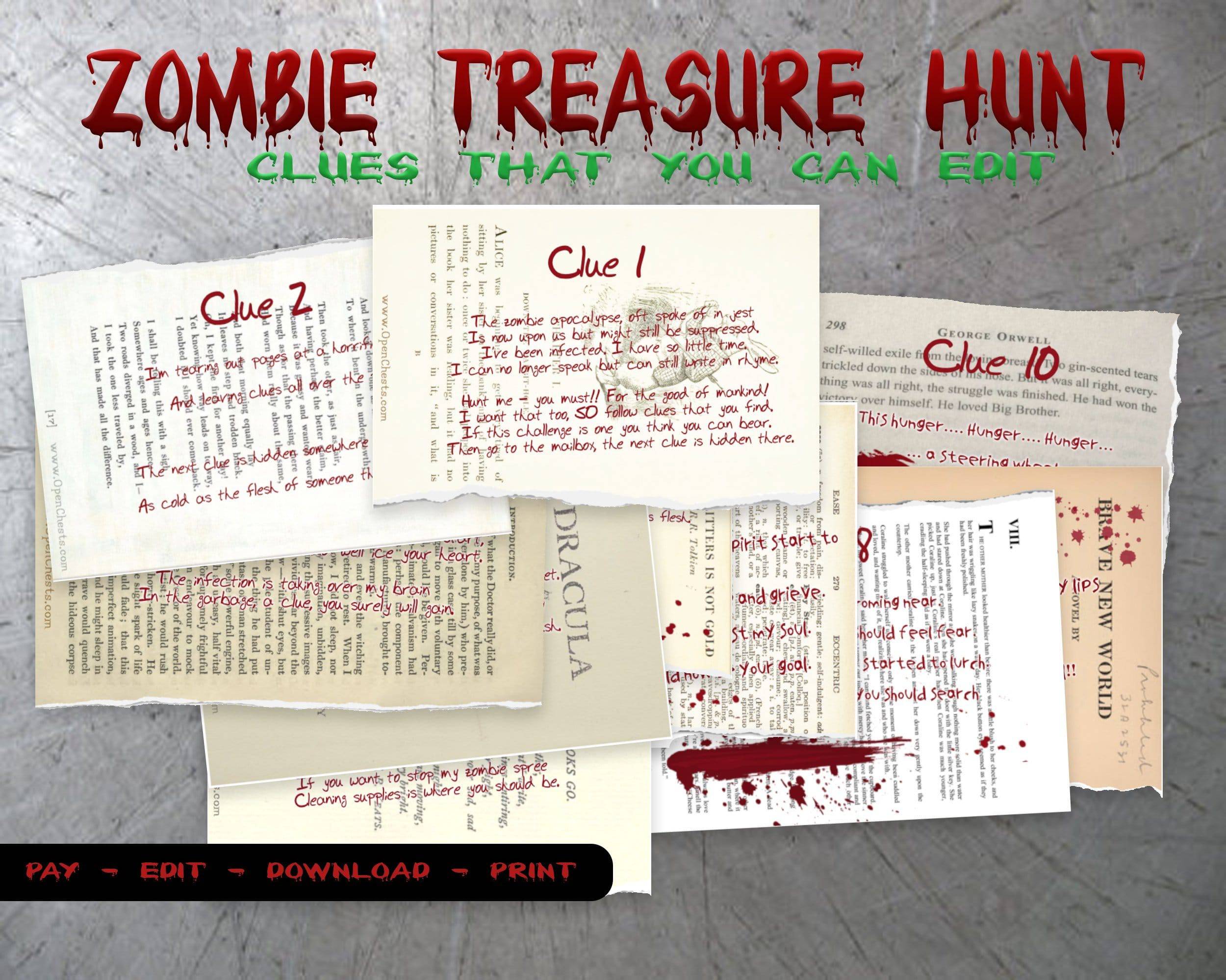 Creepy Treasure Hunt Clues - Zombie Poet - Open Chests
