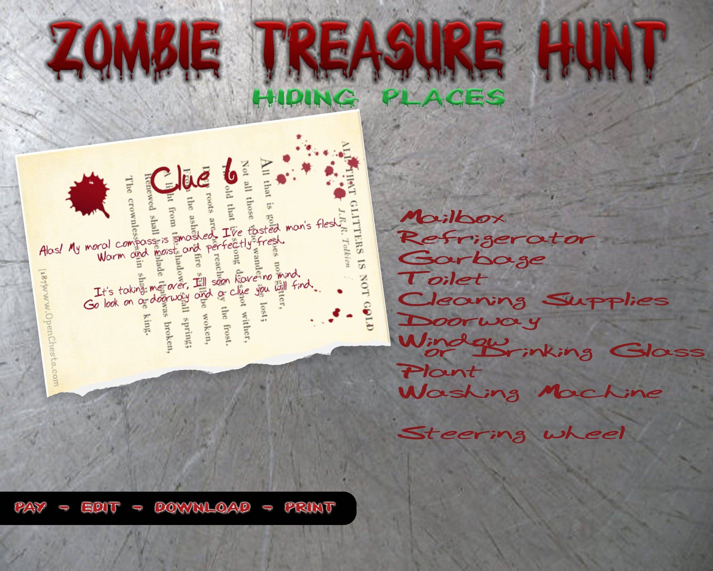Creepy Treasure Hunt Clues - Zombie Poet - Open Chests