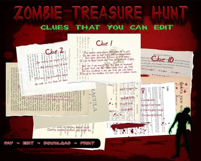 Creepy Treasure Hunt Clues - Zombie Poet - Open Chests