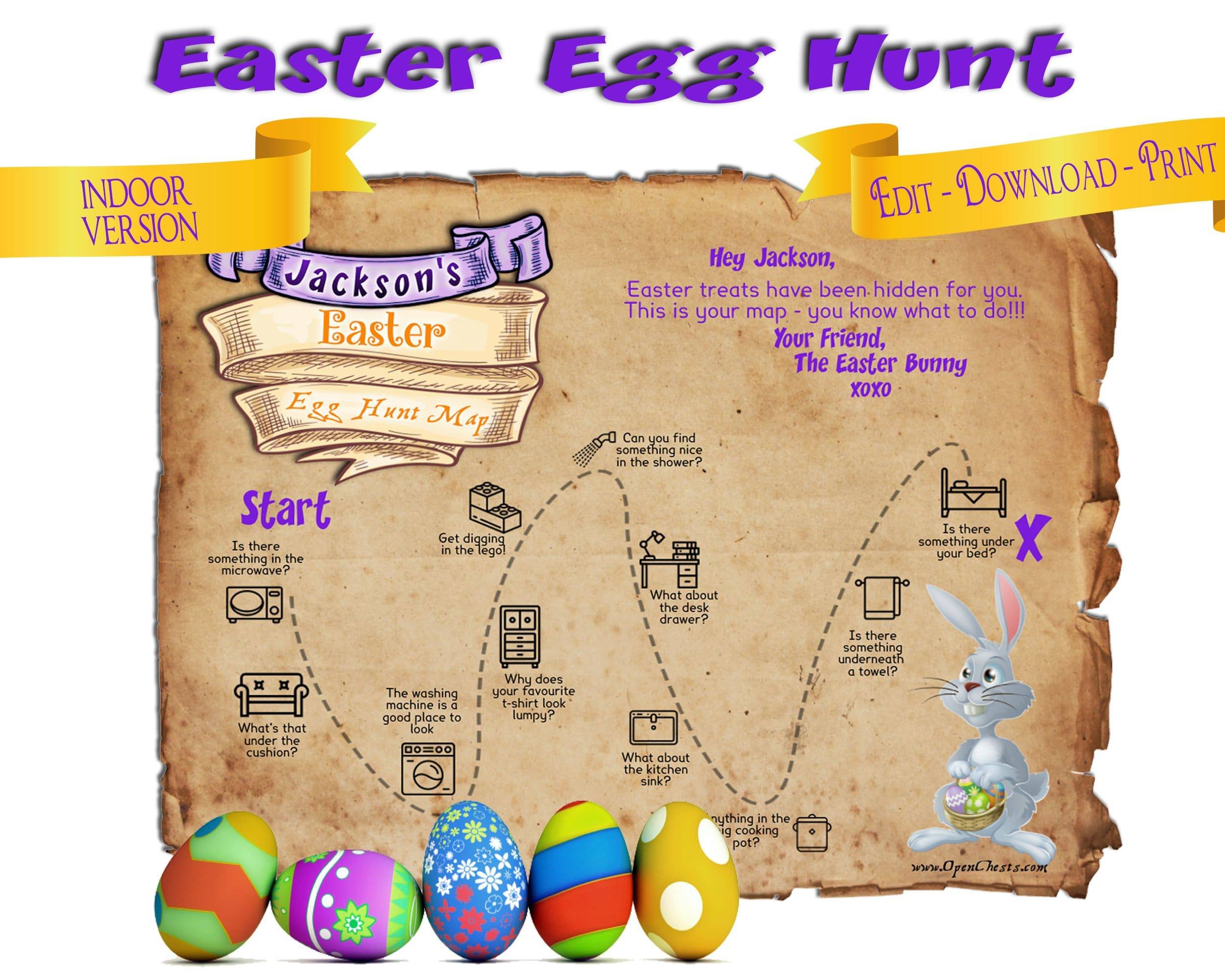 Easter Egg Hunt Map Printable | Indoor Treasure Hunt for Children - Open Chests