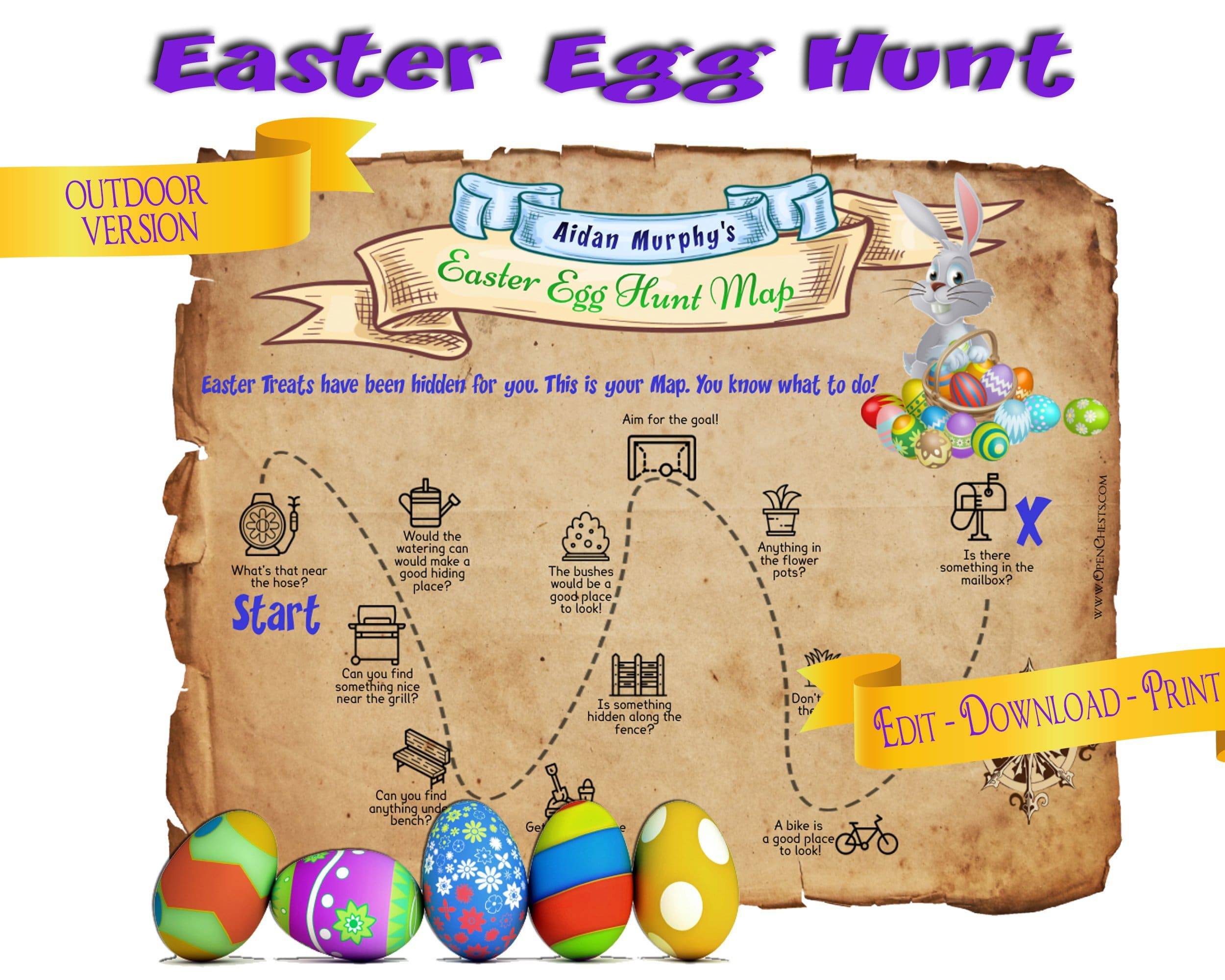 Easter Egg Hunt Map Printable | Outdoor Treasure Hunt for Children - Open Chests