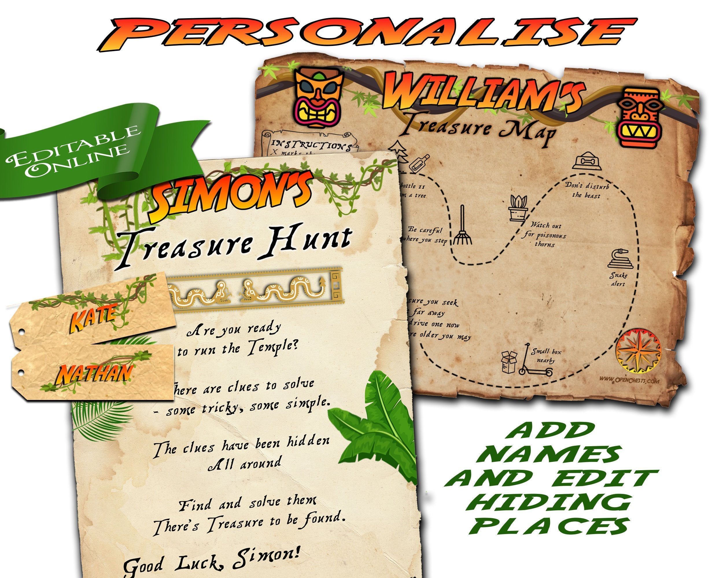 Editable Outdoor Treasure Hunt Puzzle Clues - Open Chests