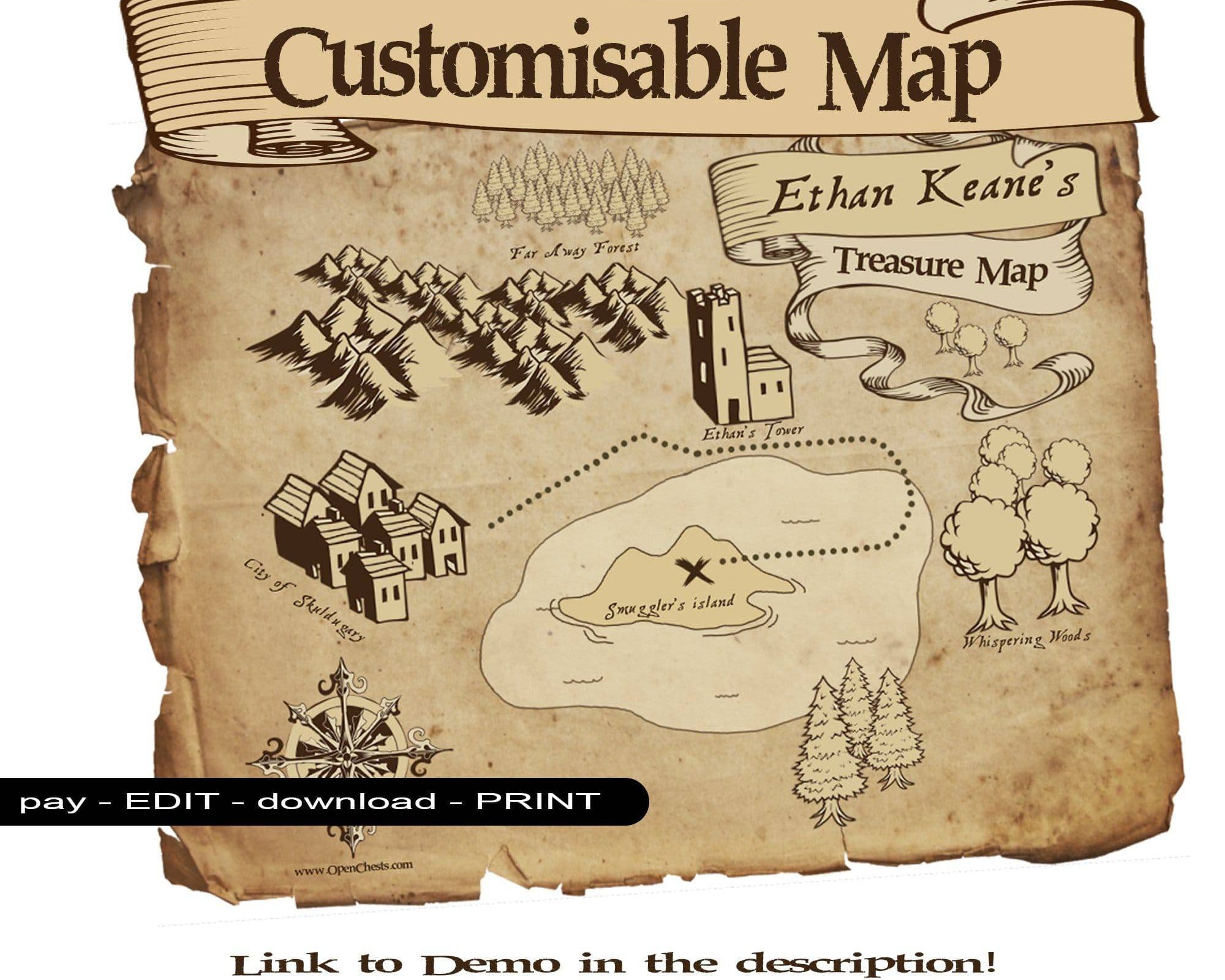 Old Treasure Map Printable - Customisable - Open Chests