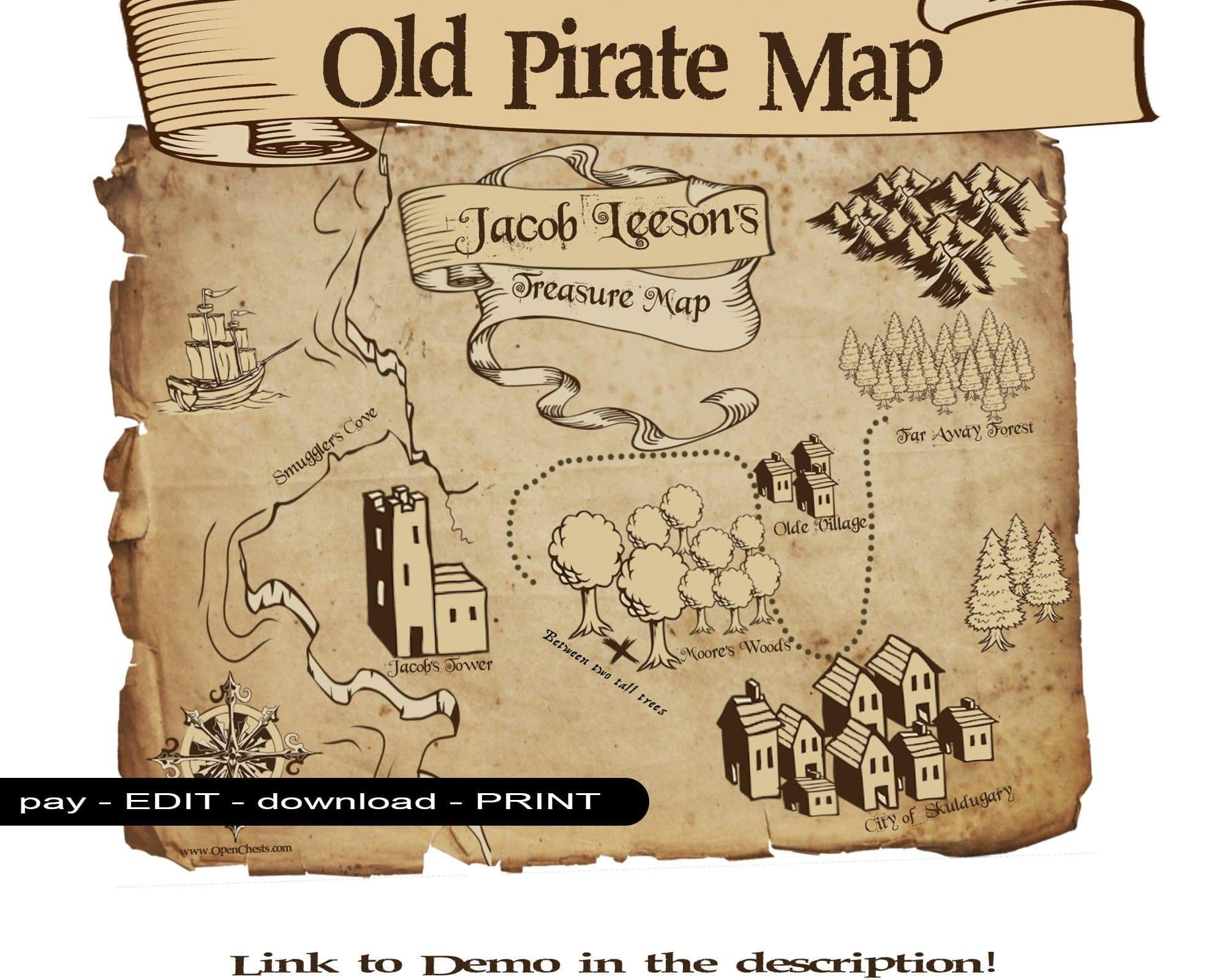 Pirate Map Printable PDF - Customisable download - Open Chests