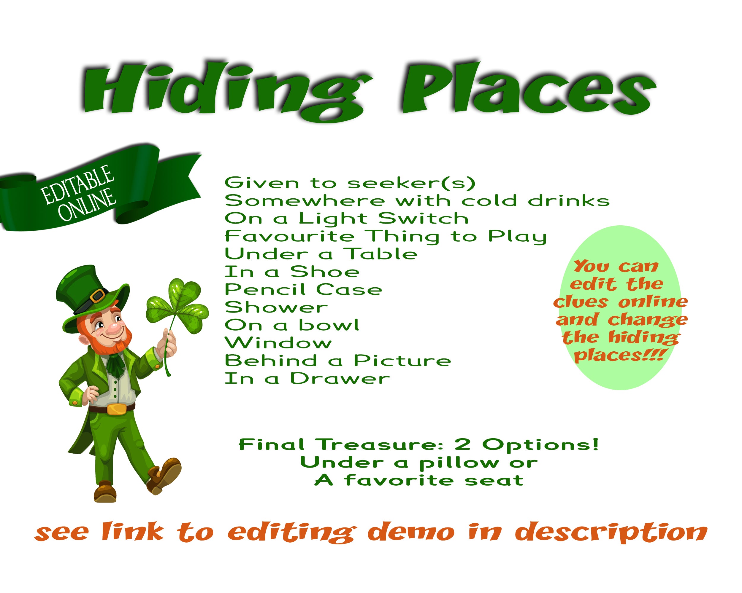 St Patrick's Day Game. Leprechaun Treasure Hunt - Open Chests