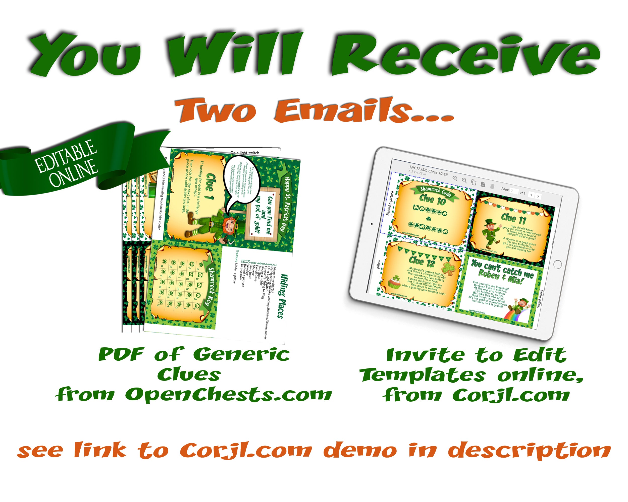 St Patrick's Day Game. Leprechaun Treasure Hunt - Open Chests