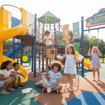another image of kids looking for clues in a playground