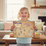 Child holding indoor Easter map
