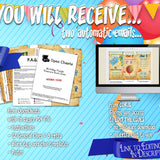 This shows that you will receive 2 automatic emails directly to your inbox. An email from Etsy will give you the generic clues as a PDF. An email from Corjl will invite you to edit the clue templates online if you want