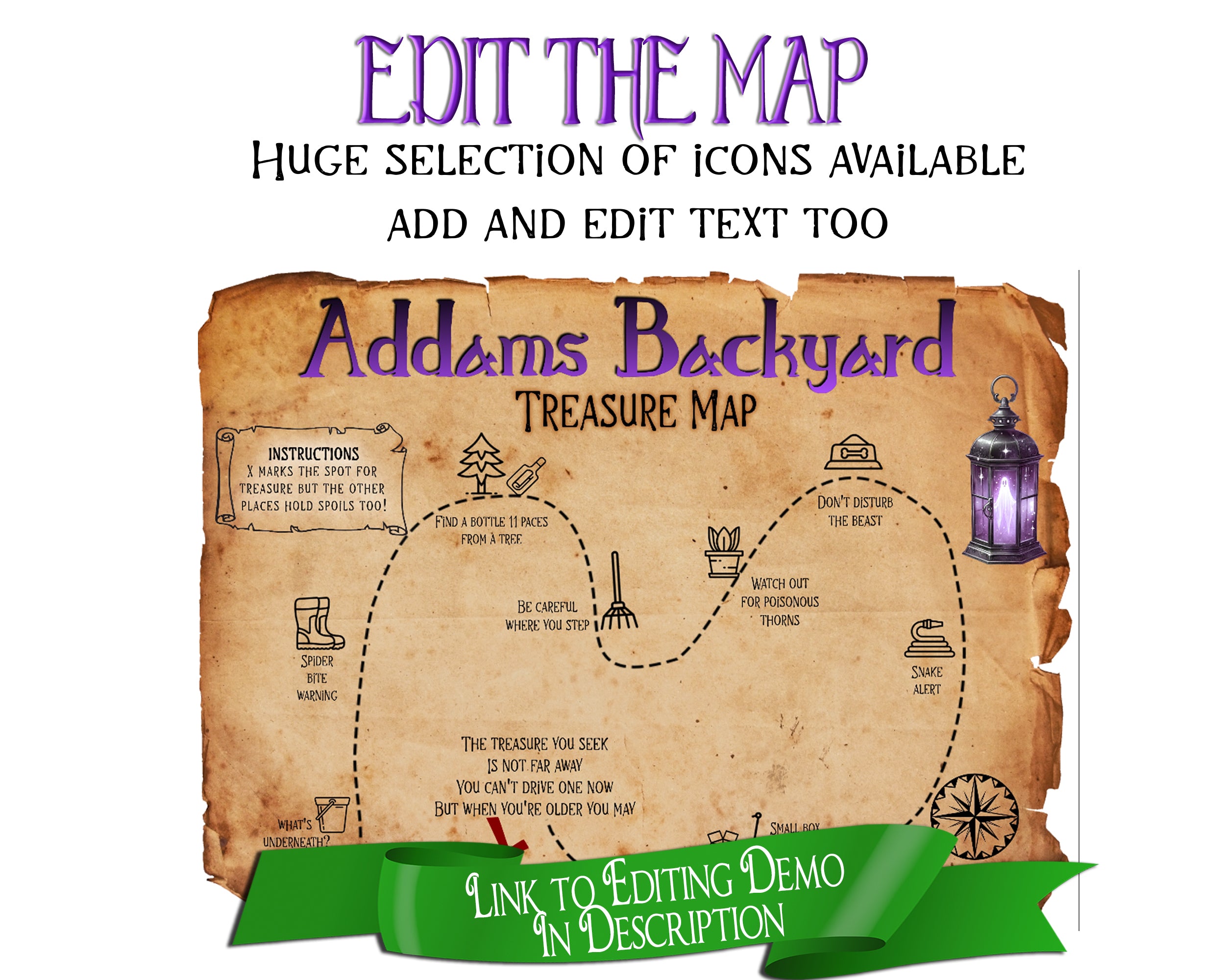 Editable Halloween backyard treasure map with online editing demo