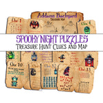 Spooky Night Puzzles Halloween treasure hunt clues and map for teens