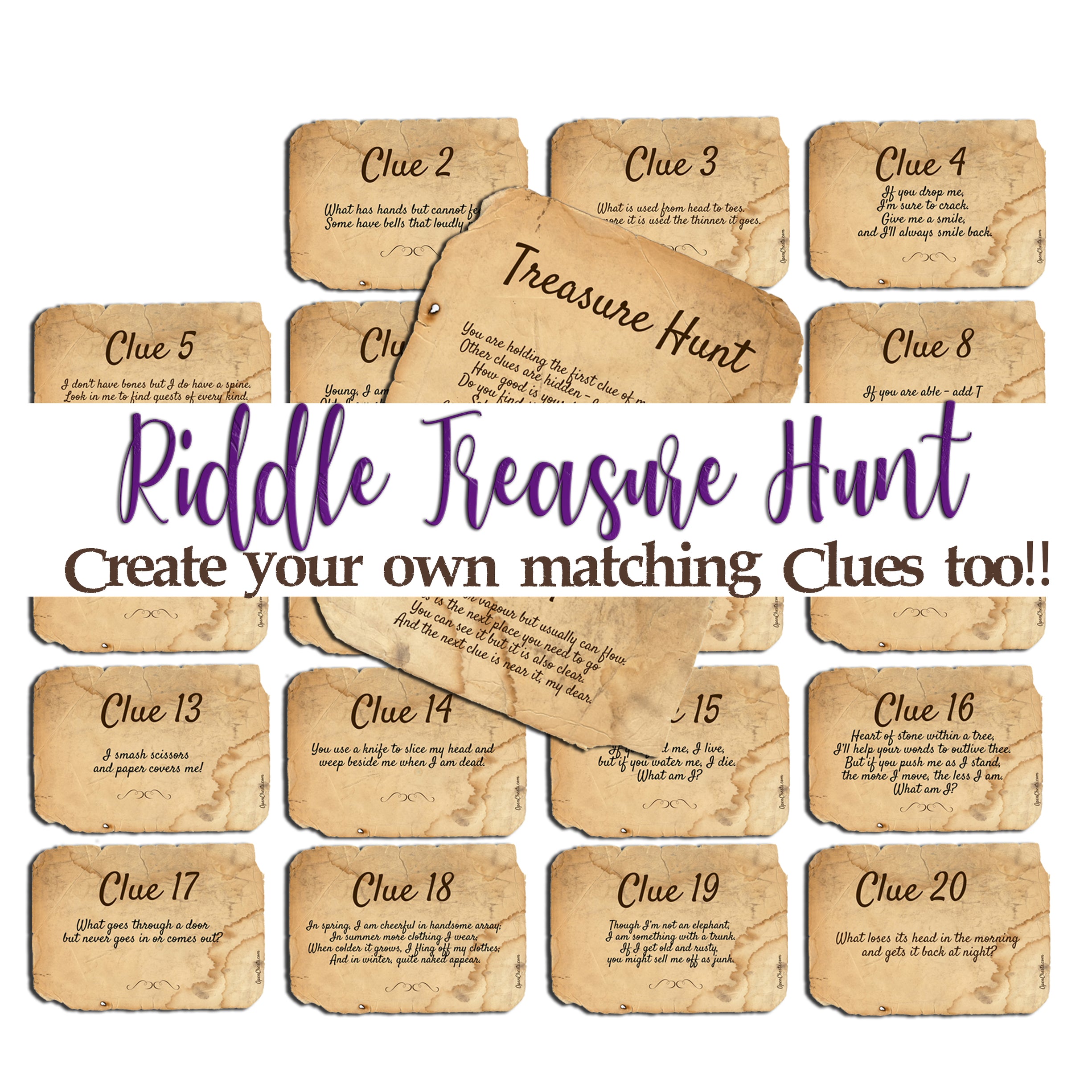 Riddle Treasure Hunt Clues for older kids, teens, adults – Open Chests