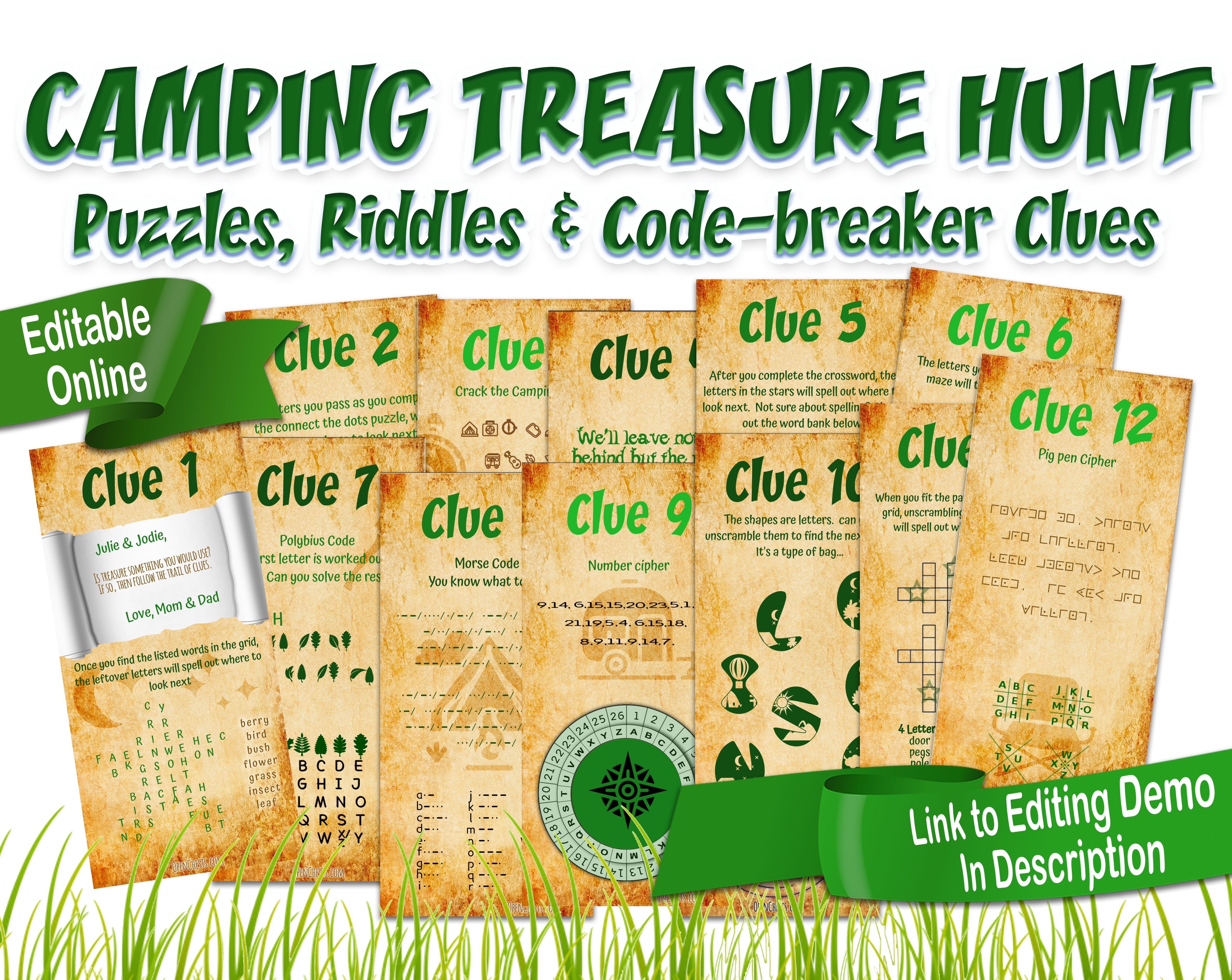 Camping Treasure Hunt Puzzle Clues - Open Chests