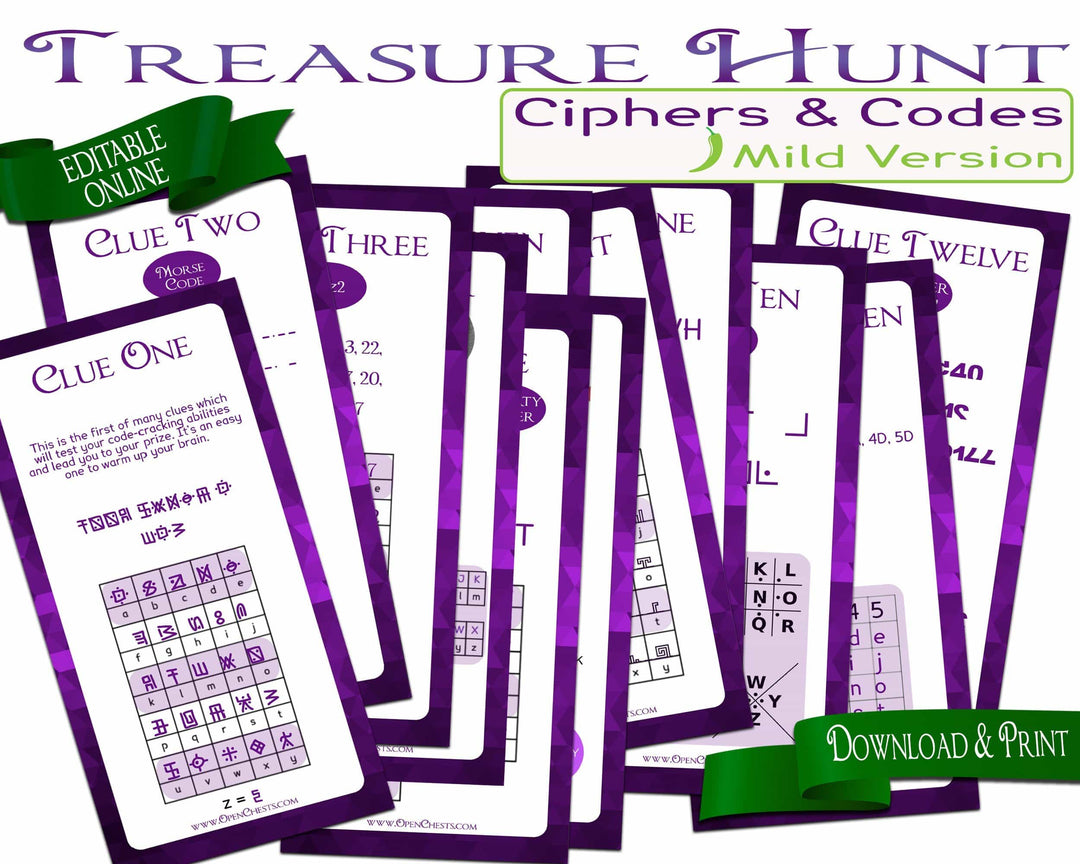 Challenging Purple Treasure Hunt Clues - Codes & Ciphers – Open Chests