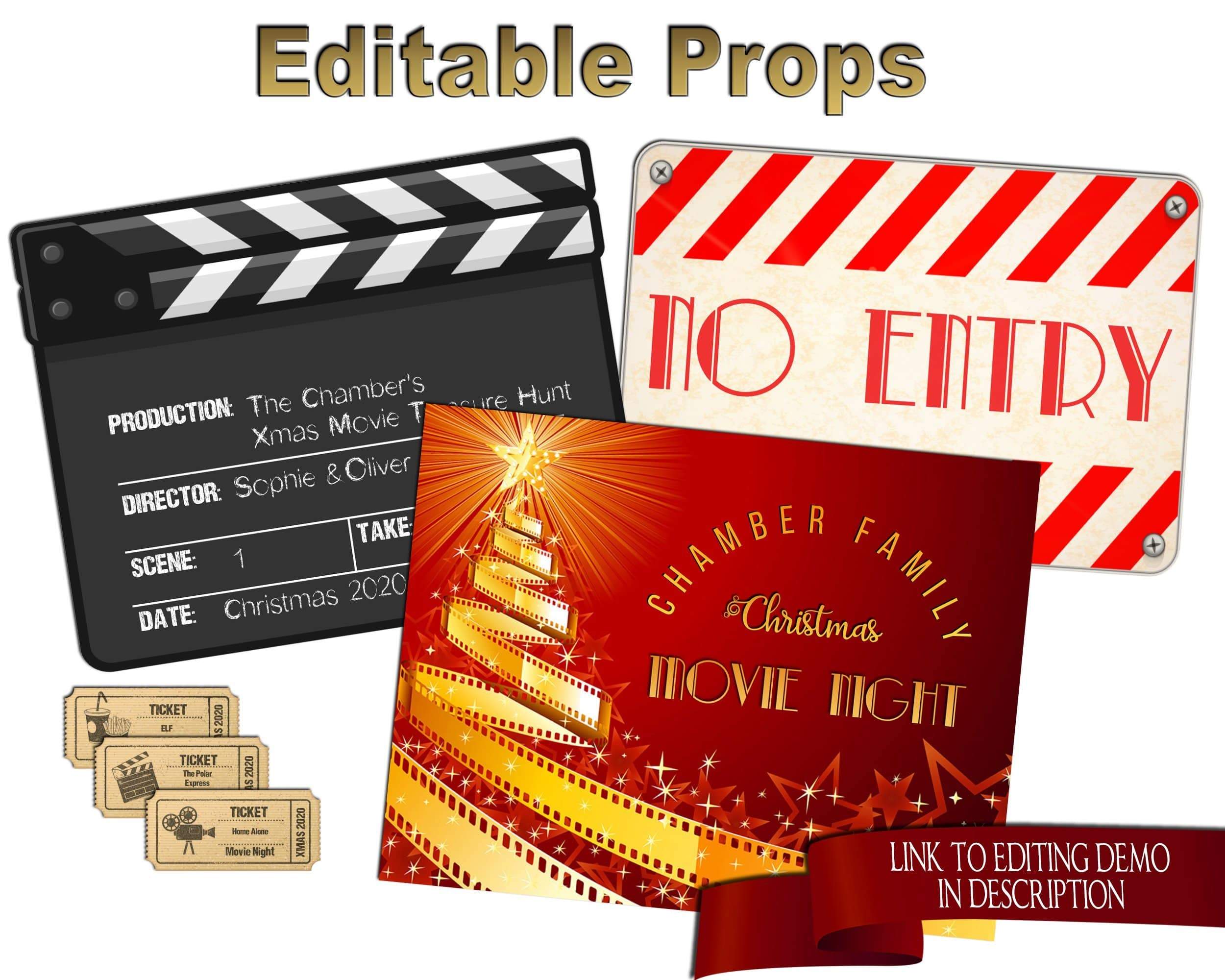 Christmas Movie Night Kit. Treasure Hunt with Editable Props - Open Chests