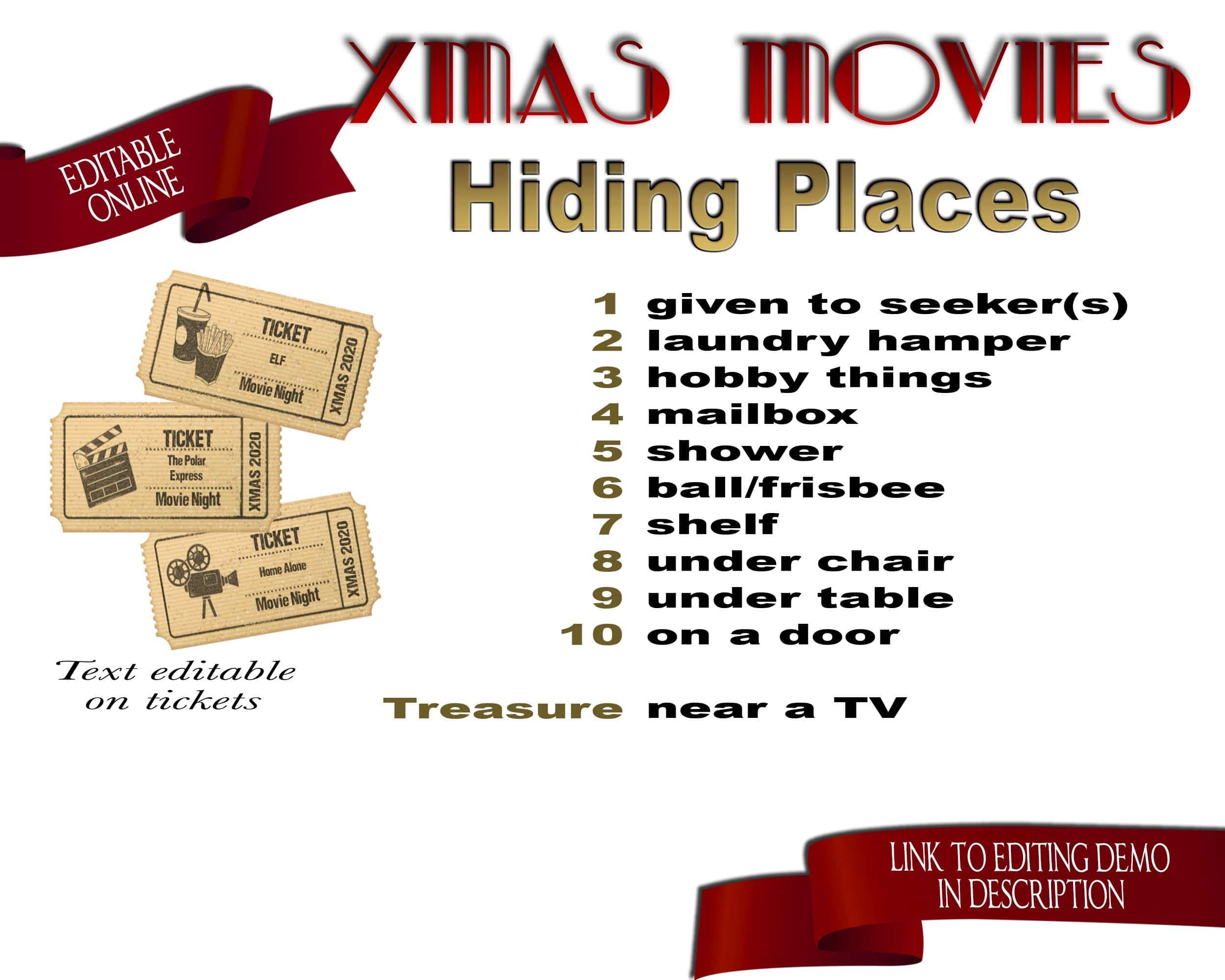 Christmas Movie Night Kit. Treasure Hunt with Editable Props - Open Chests