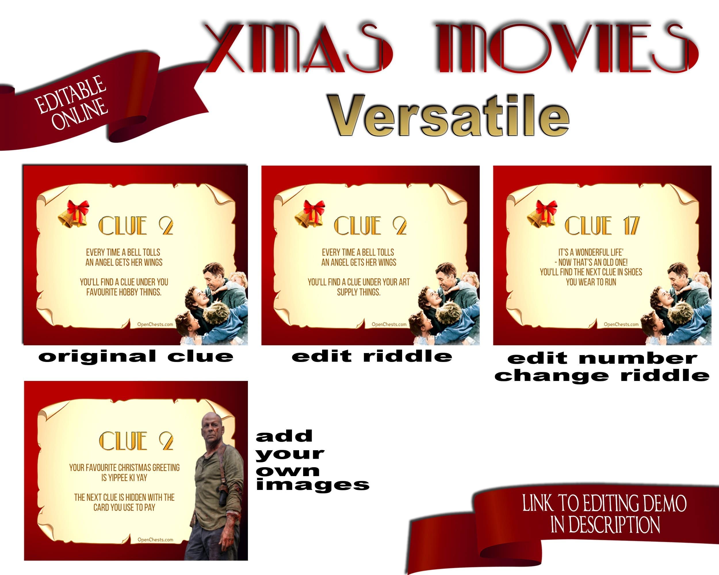 Christmas Movie Night Kit. Treasure Hunt with Editable Props - Open Chests