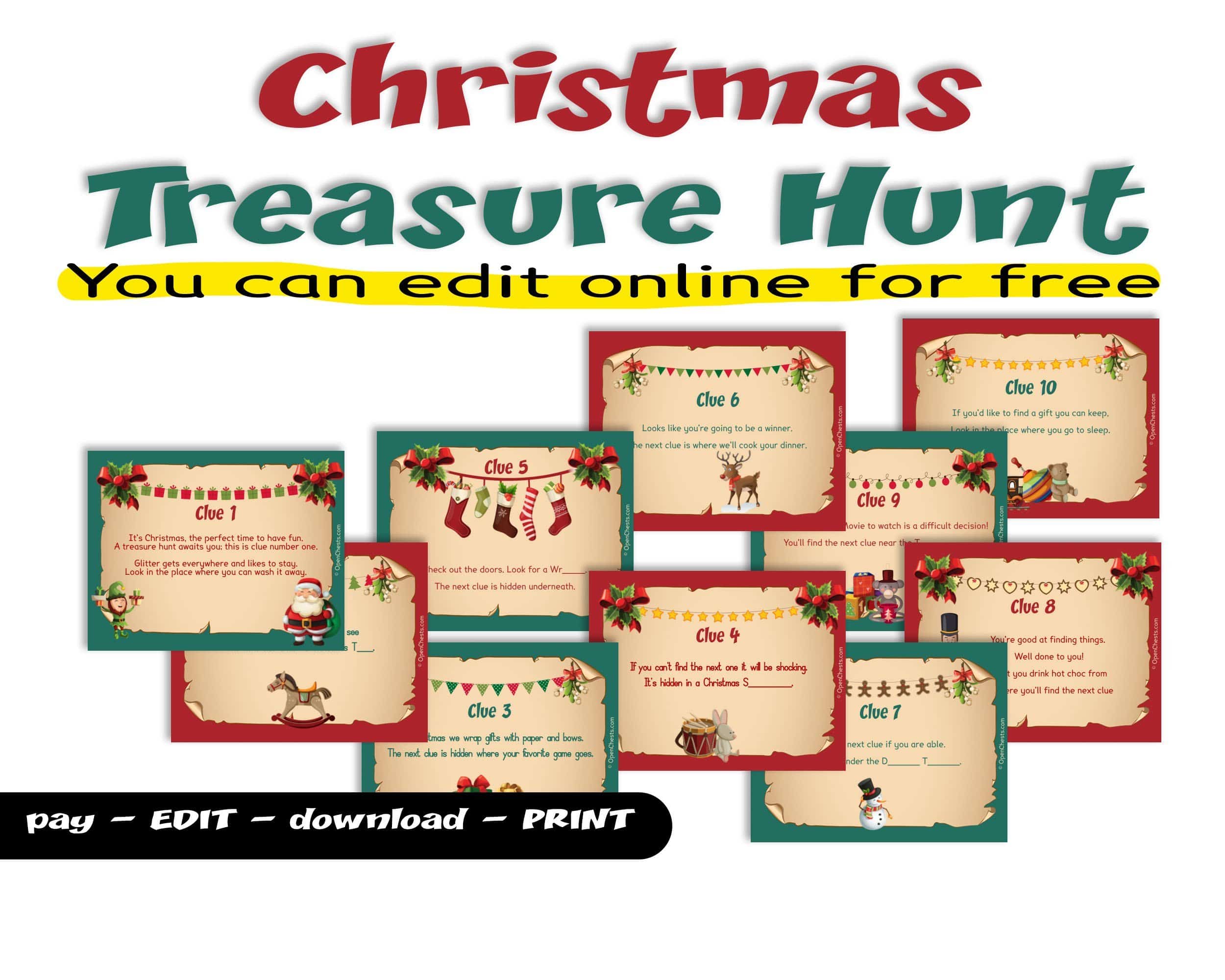 Christmas Rhyming Riddles Treasure Hunt Clues for Kids - Open Chests
