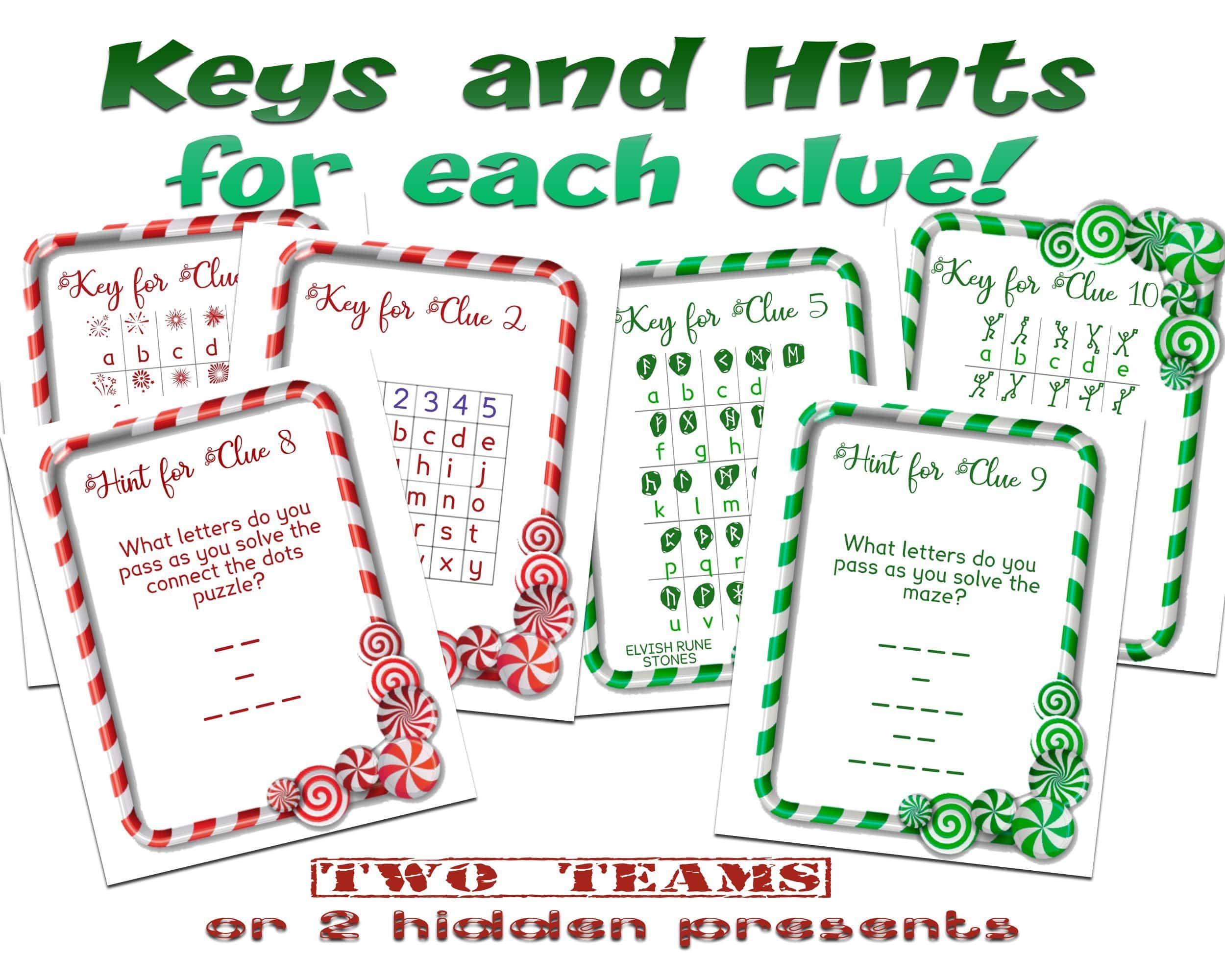 Christmas Teams puzzles and codes Treasure Hunt Clues - Open Chests