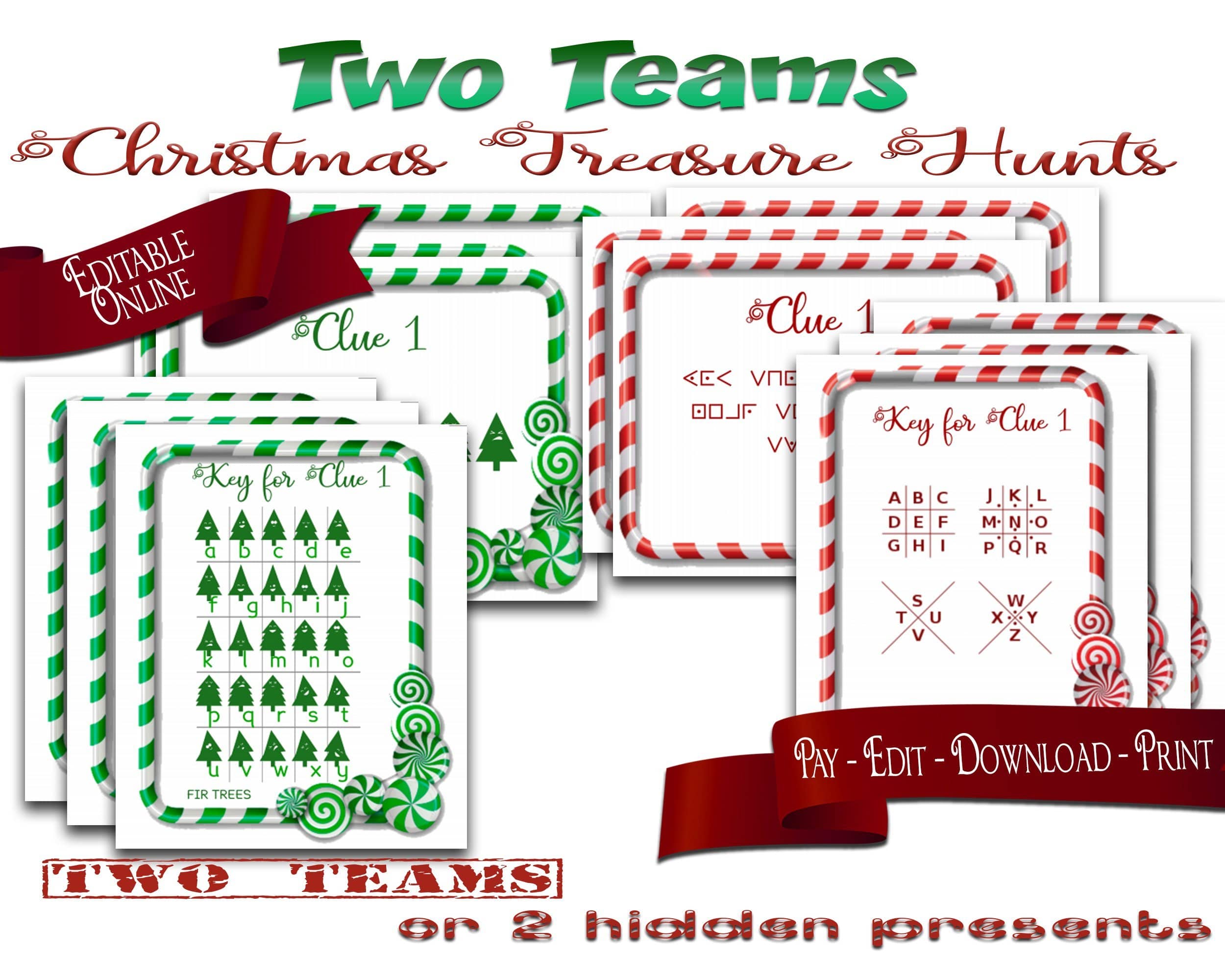 Christmas Teams puzzles and codes Treasure Hunt Clues - Open Chests