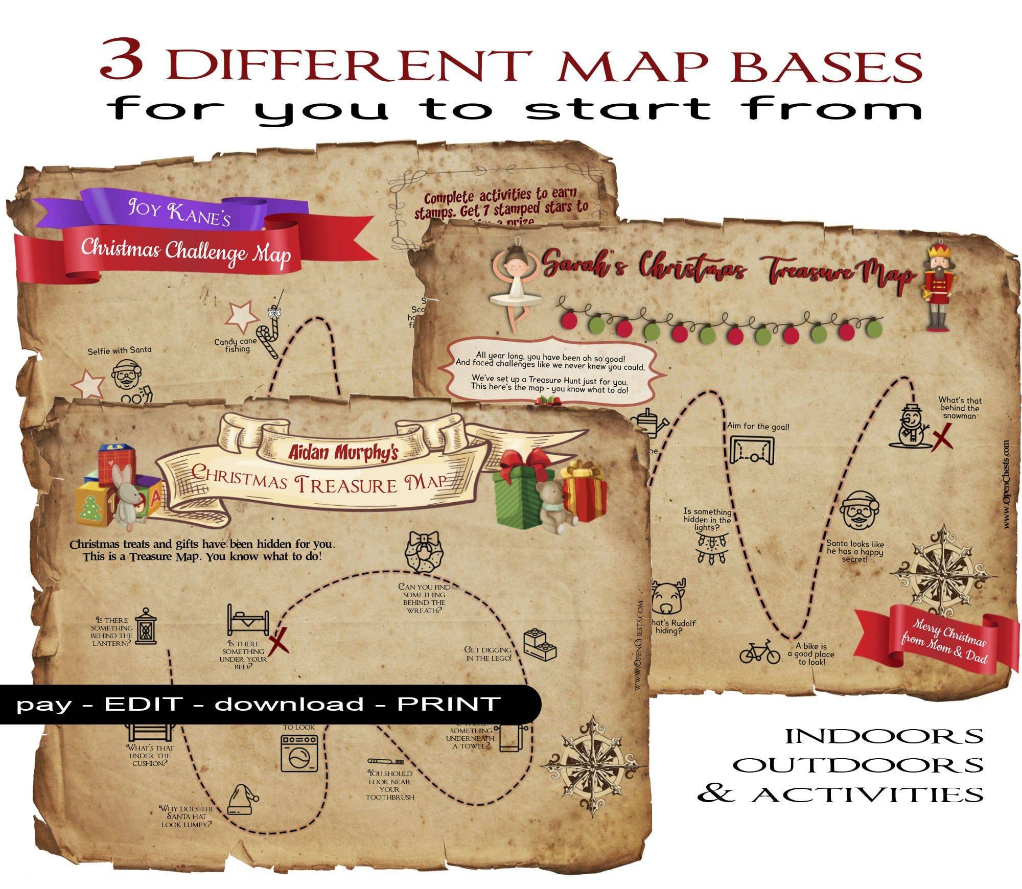 Christmas Treasure Hunt Map - Customisable - Indoor and Outdoor - Open Chests