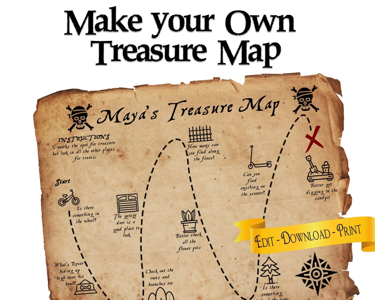Design your own Treasure Hunt Map PDF Printable - Personalize and Customize today - Open Chests