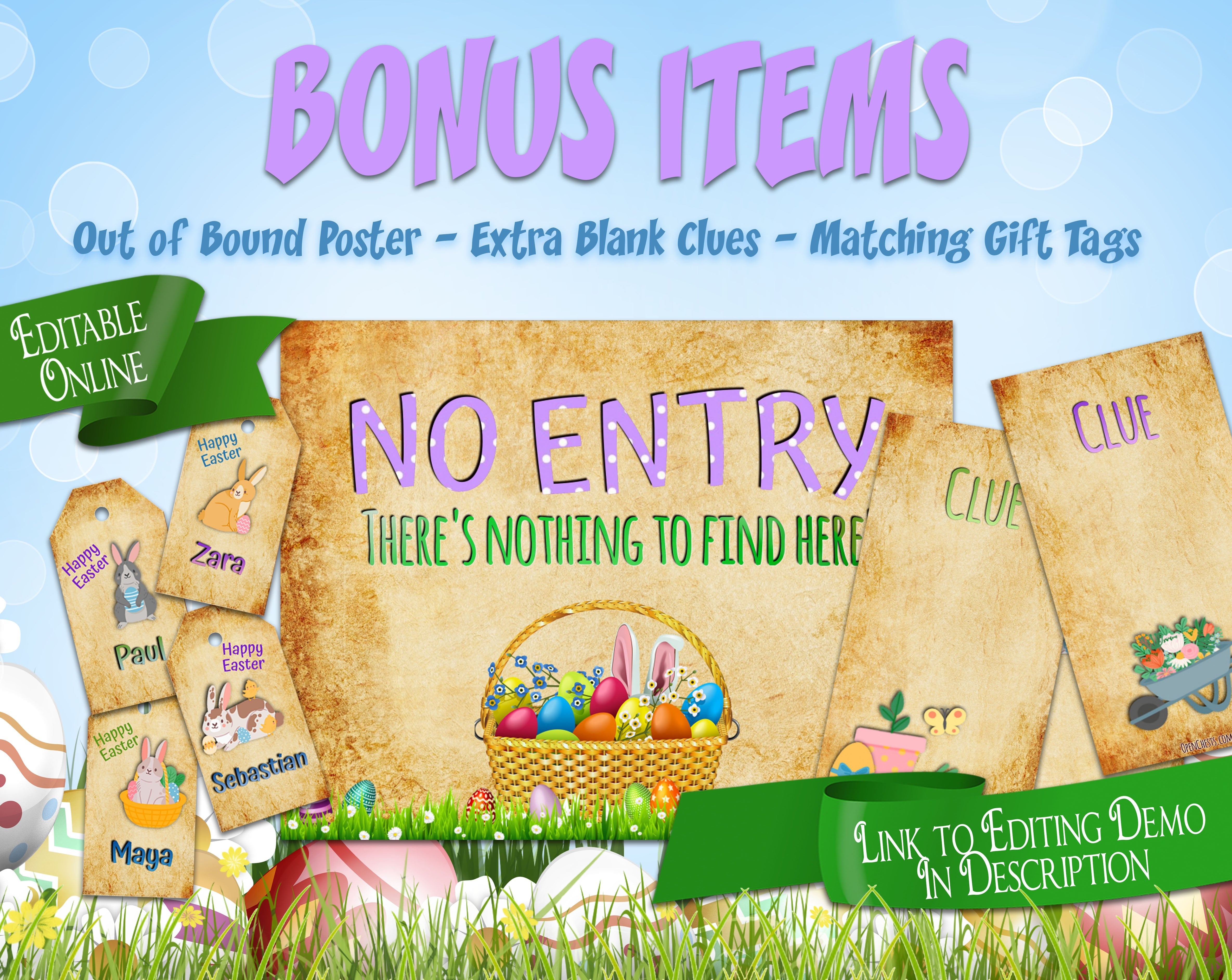 Easter Egg Hunt Puzzle Clues | Editable Treasure Hunt - Open Chests