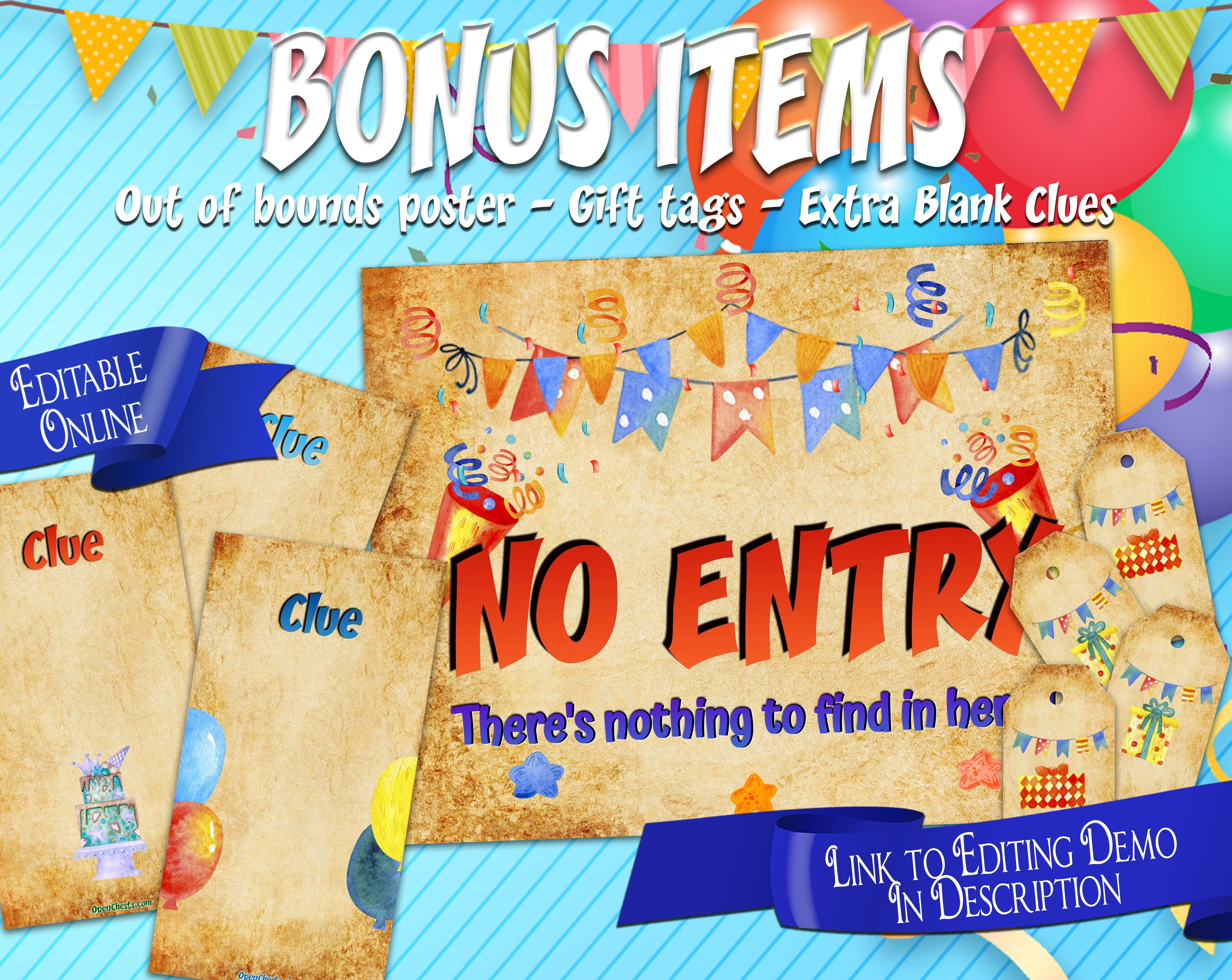 Editable Birthday Treasure Hunt Clues - Open Chests