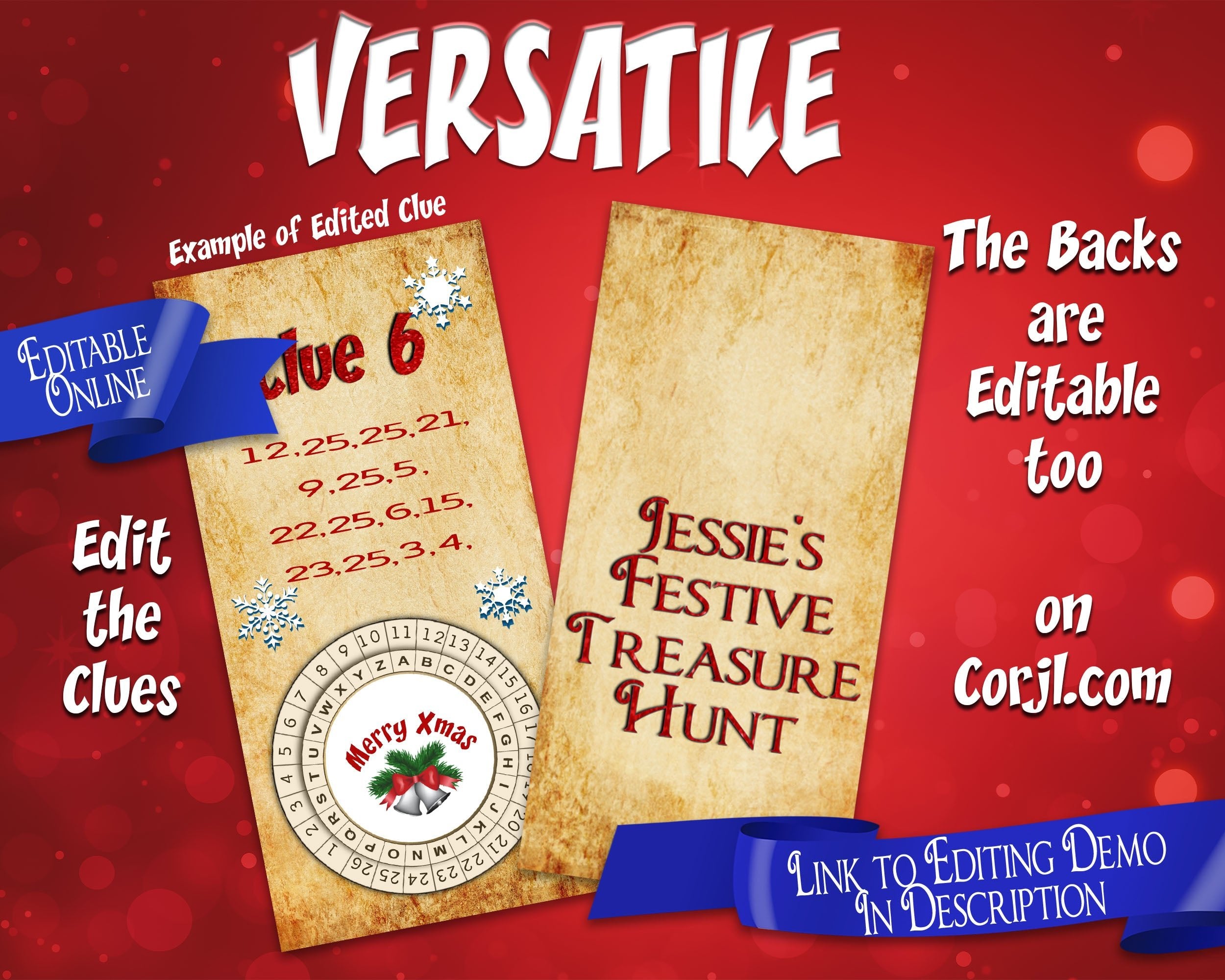 Editable Christmas Treasure Hunt Puzzle Clues - Open Chests