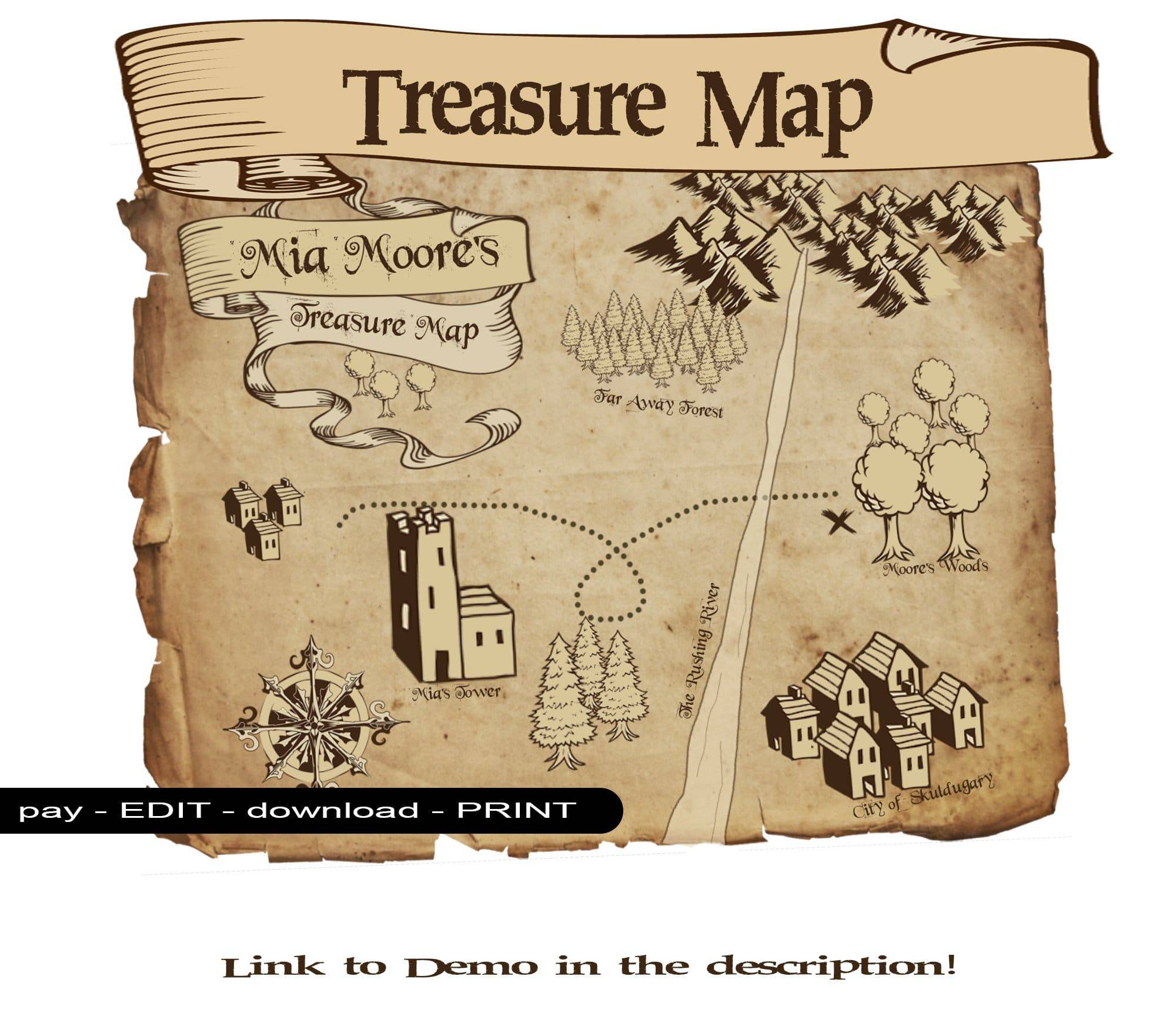 Kid's Treasure Map Printable PDF - Customisable download โ Open Chests