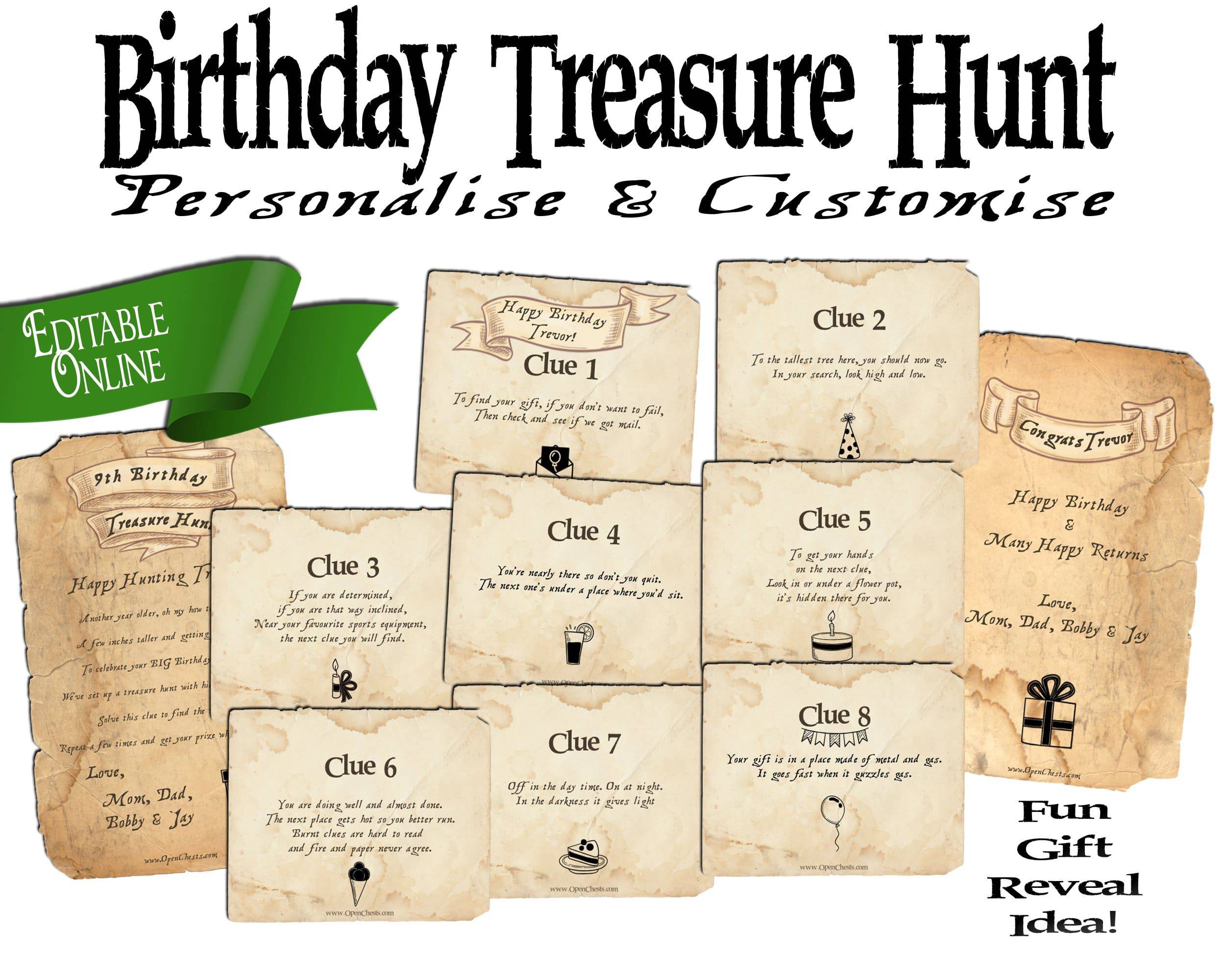 Outdoor Birthday Treasure Hunt Clues | Scavenger Hunt for Gift