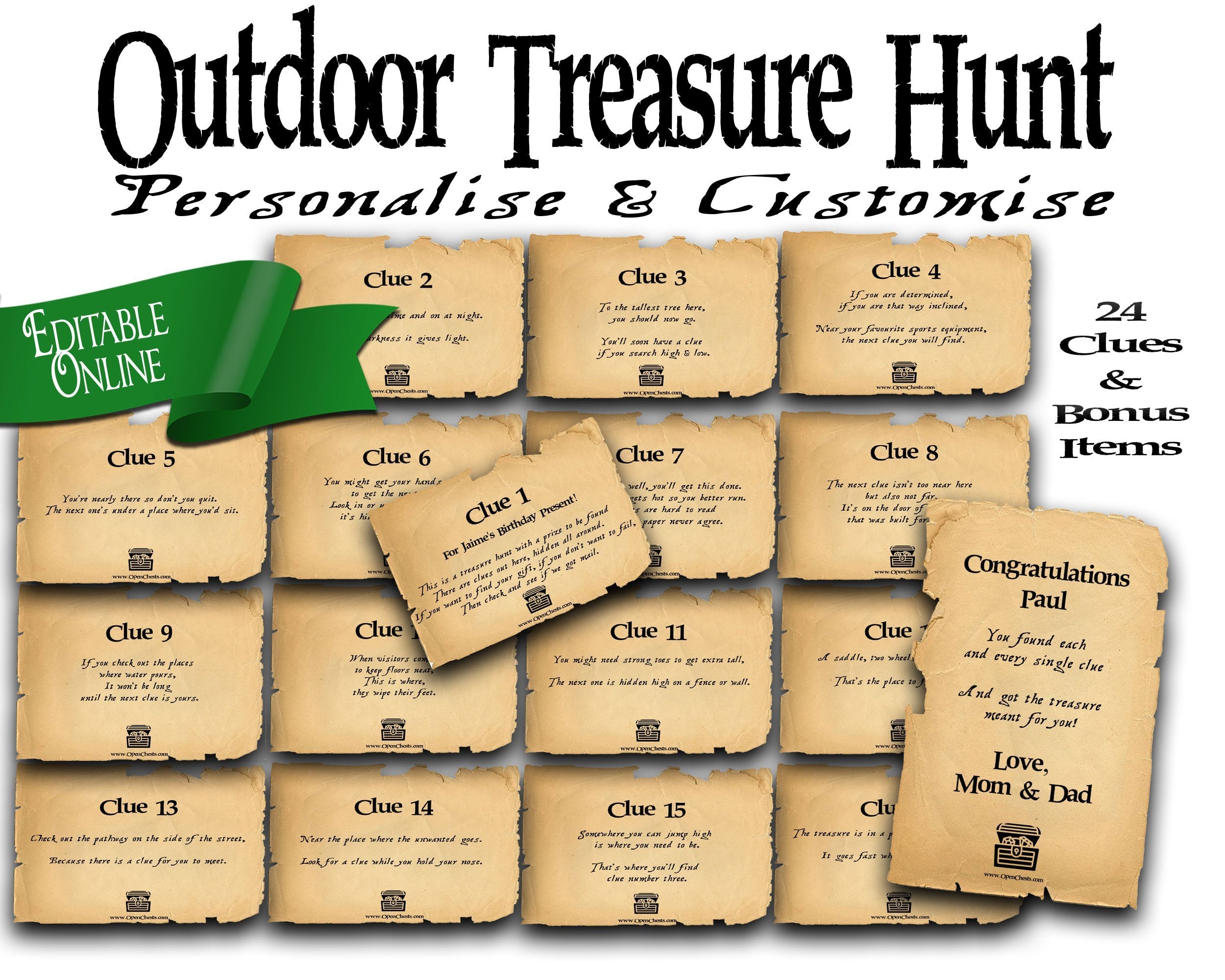 Outdoor Riddles Treasure Hunt Clues - Open Chests