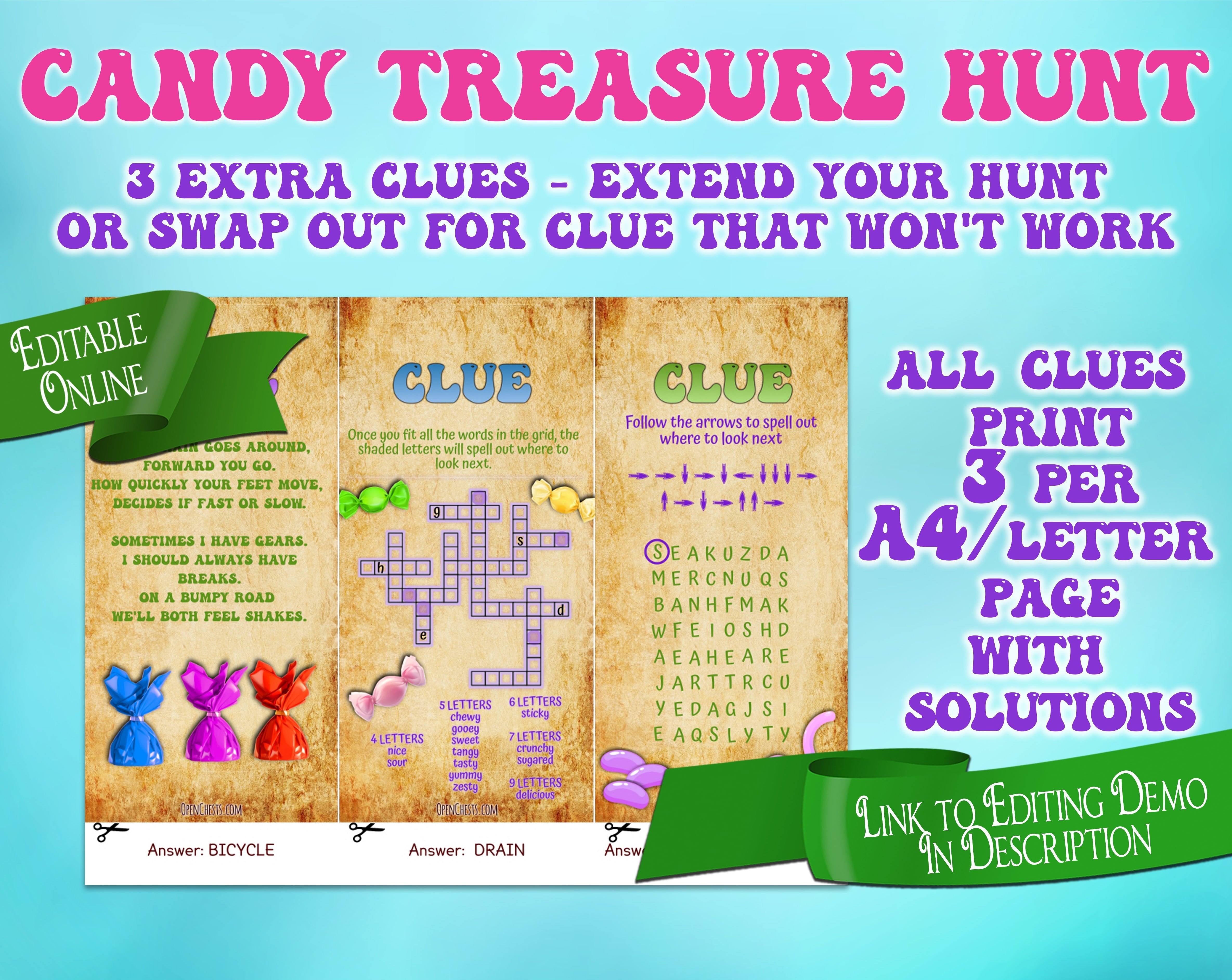 Outdoor Scavenger Hunt Puzzle Clues | Editable Treasure Hunt - Open Chests