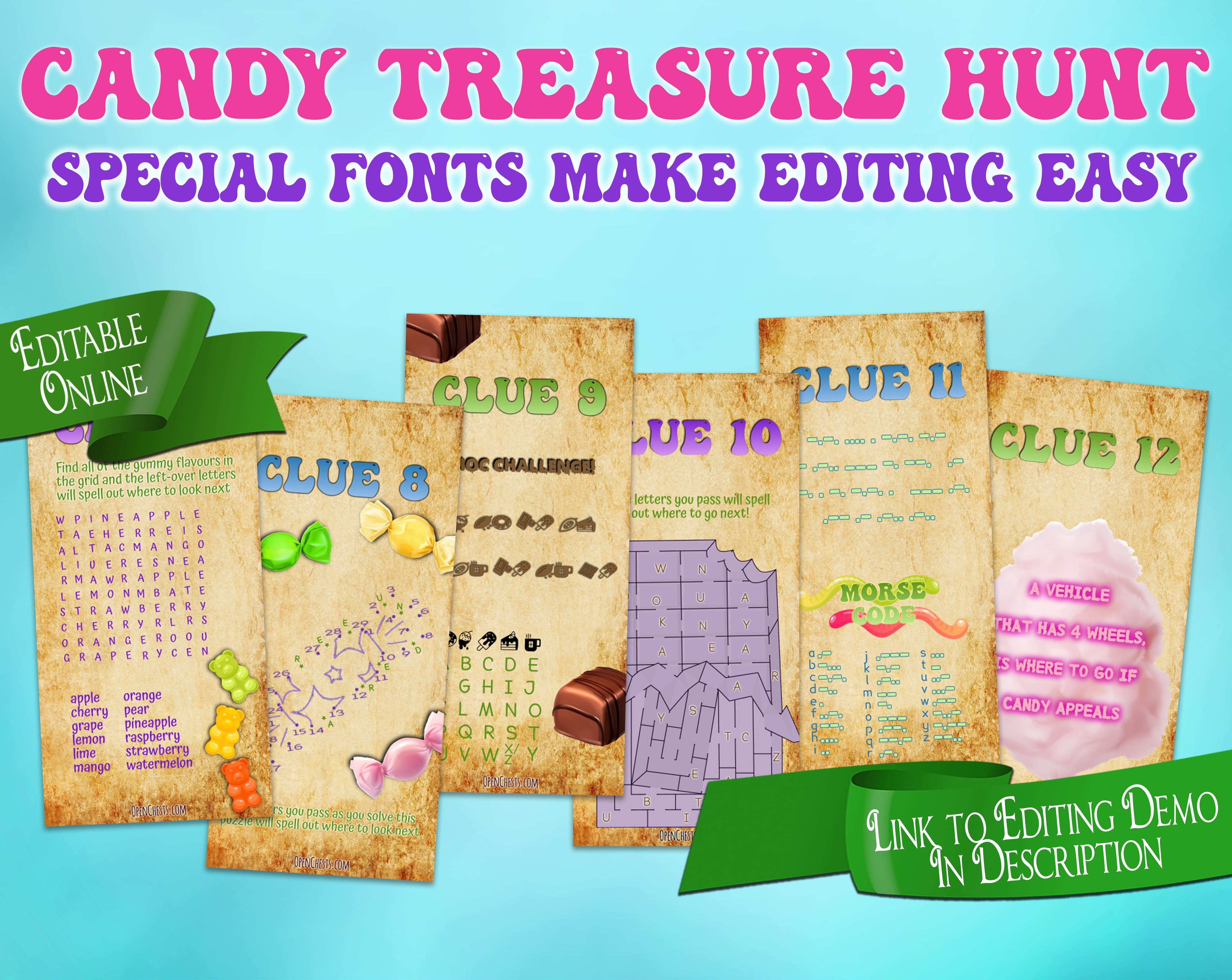 Outdoor Scavenger Hunt Puzzle Clues | Editable Treasure Hunt - Open Chests