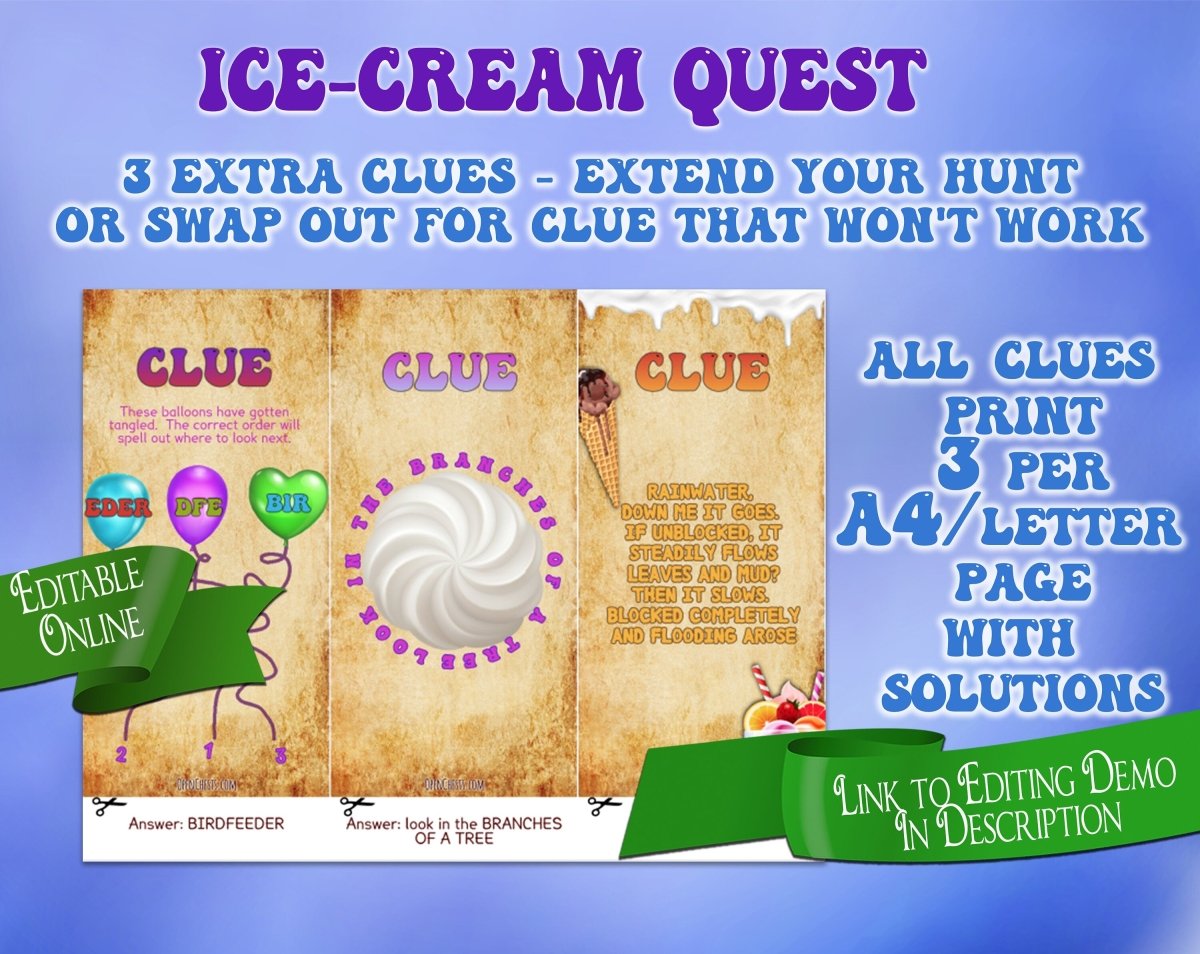 Outdoor Treasure Hunt Clues for older Kids | Editable Outdoor Scavenger Hunt Clues | Party Game | Backyard Birthday Activity, Puzzle Games - Open Chests