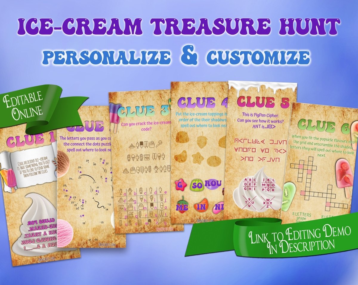Outdoor Treasure Hunt Clues for older Kids | Editable Outdoor Scavenger Hunt Clues | Party Game | Backyard Birthday Activity, Puzzle Games - Open Chests