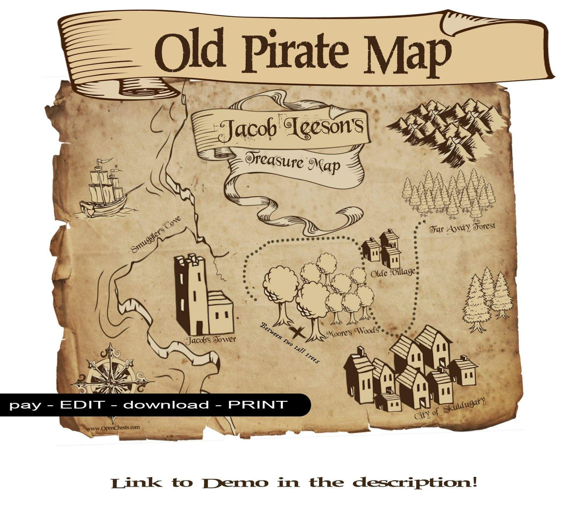 Piarere Map Old Pirate Treasure Map
