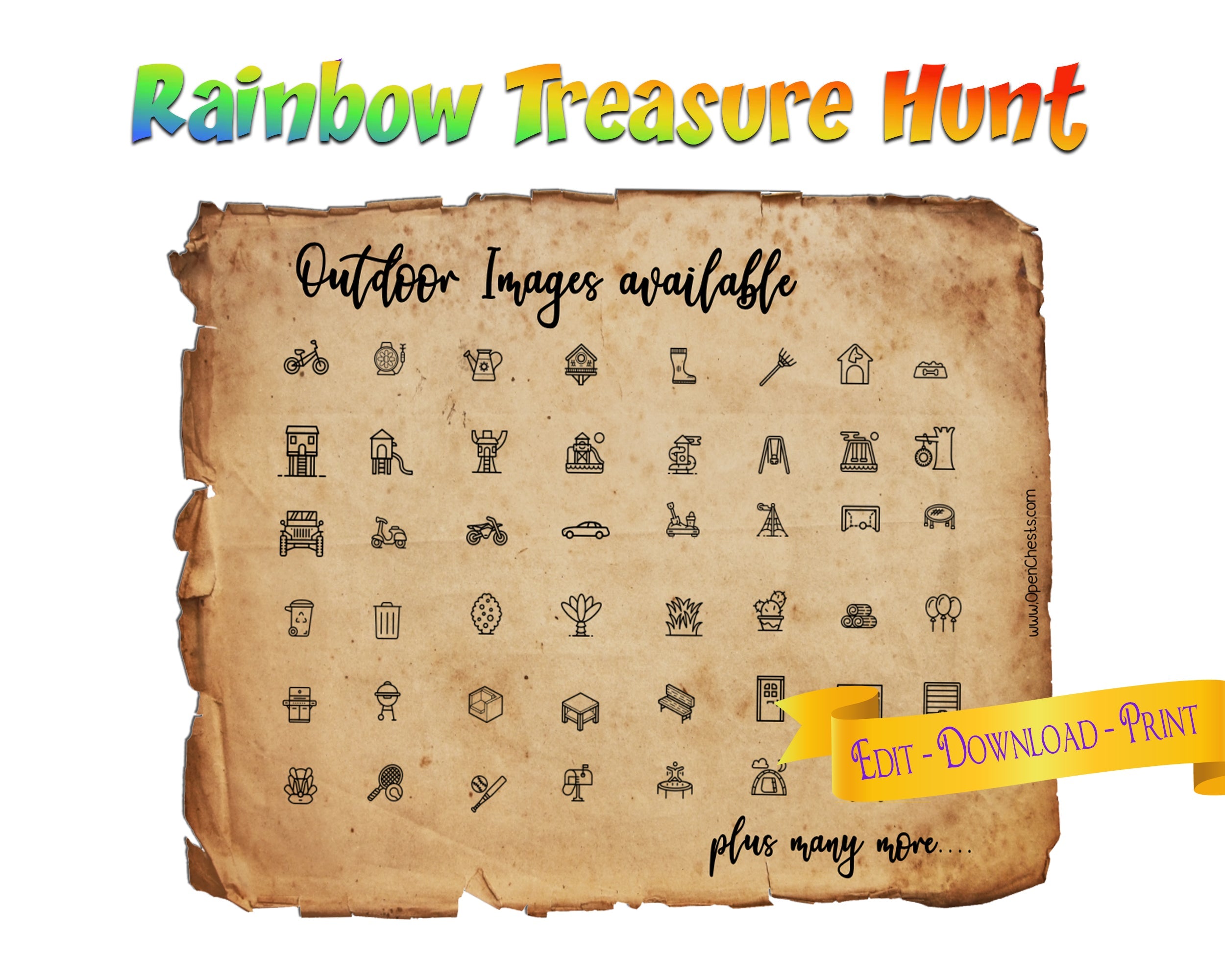 Rainbow Treasure Hunt Map PDF Printable - Personalize and Customize today - Open Chests