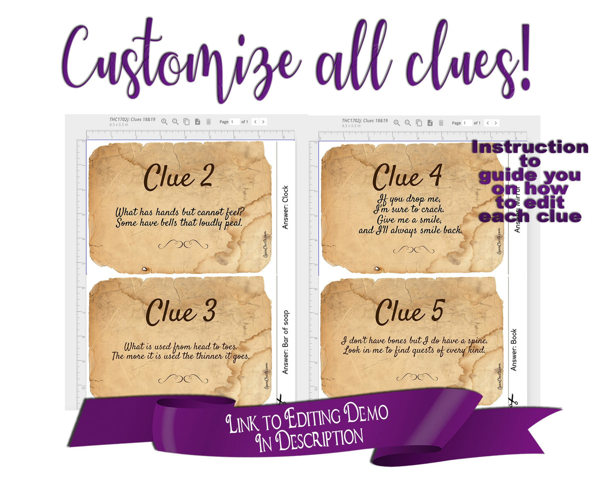 Riddle Treasure Hunt Clues for Teens & Adults | Editable Gift Reveal ...