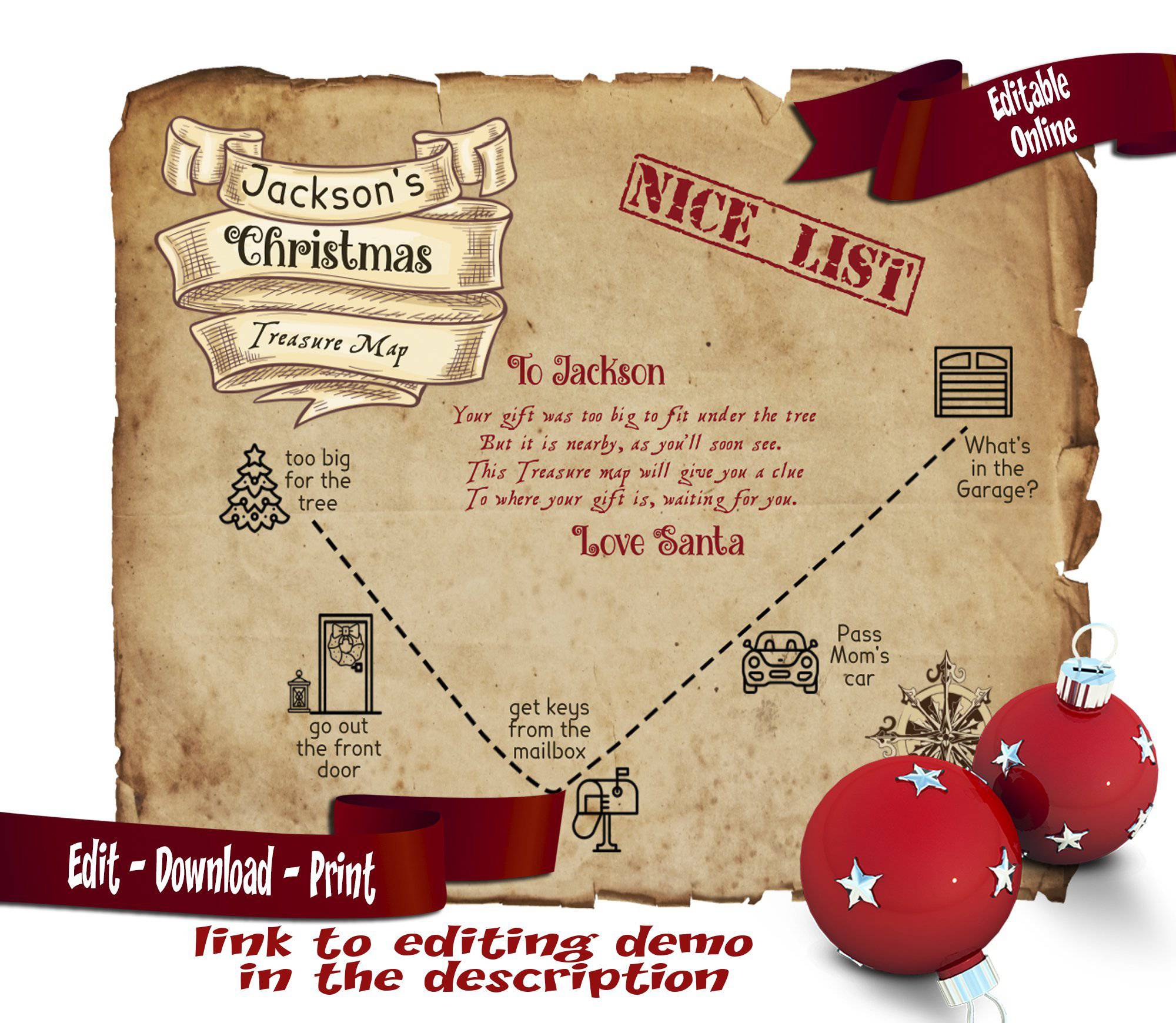 Santa Claus Christmas Treasure Map; solutions for Large Presents and no xmas tree - Open Chests