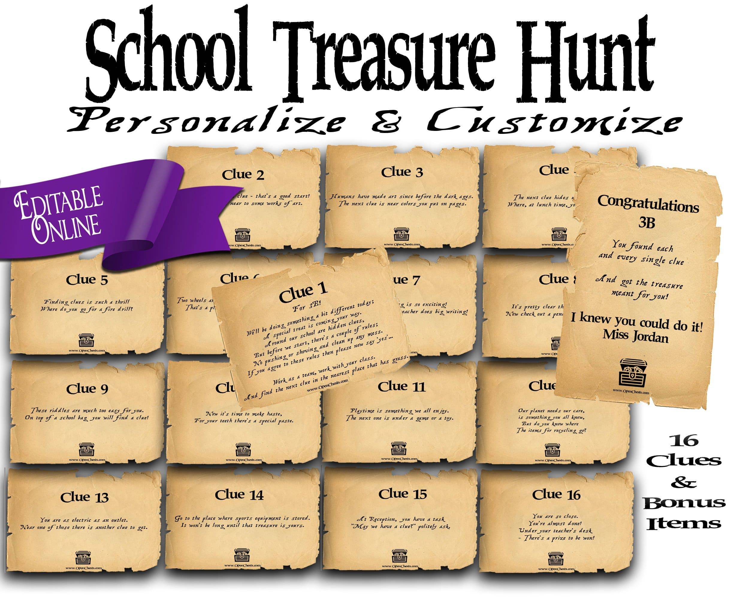 School Treasure Hunt Clues | Scavenger Activity | Fun Rhyming Riddles - Open Chests